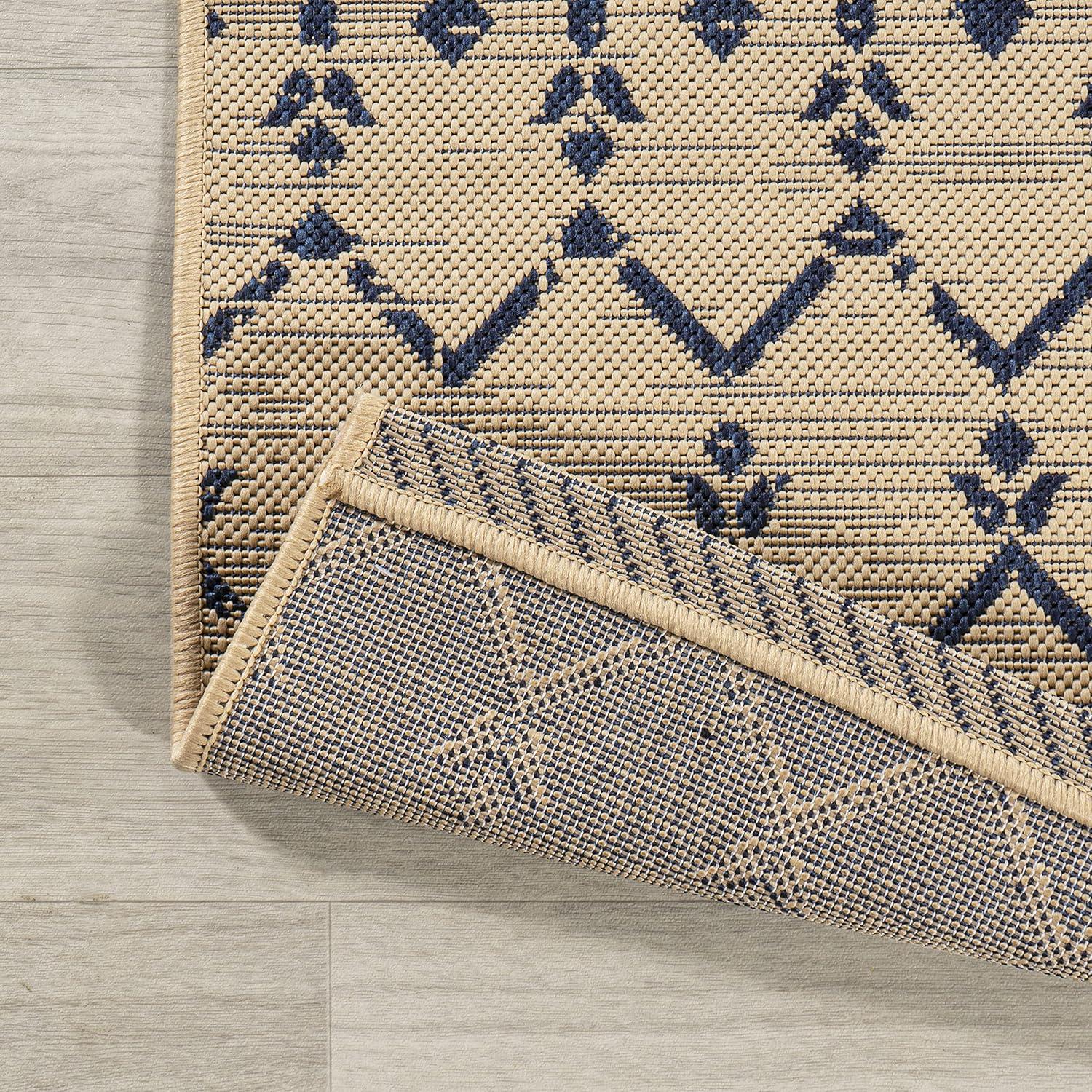 image:imageJONATHAN Y Moroccan Geometric Indoor Outdoor Square Area Rug 5X5 NavyBeige Ourika Textured Weave for Backyard Patio Porch EasyCleaning High Traffic PetFriendly NonShedding SMB108K5SQBeigeNavy