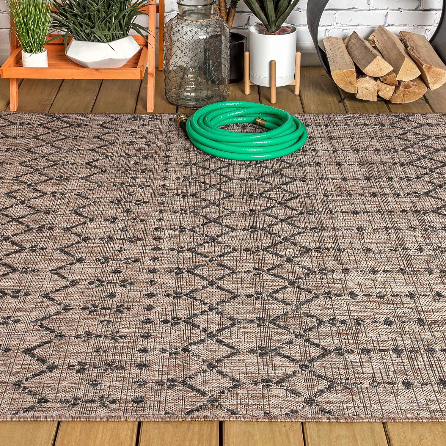 image:imageJONATHAN Y Moroccan Geometric Indoor Outdoor Square Area Rug 5X5 NavyBeige Ourika Textured Weave for Backyard Patio Porch EasyCleaning High Traffic PetFriendly NonShedding SMB108K5SQNaturalBlack