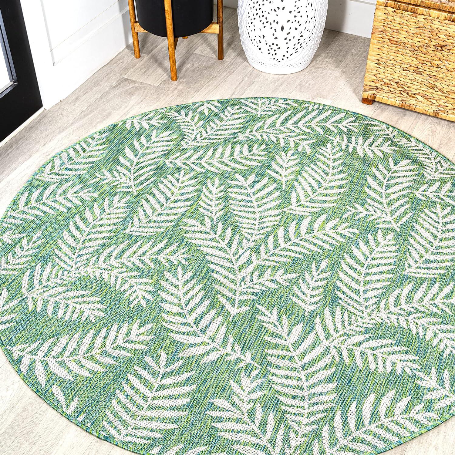 image:imageJONATHAN Y Palm Frond Indoor Outdoor Round Area Rug 5 Ft CreamGreen Nevis for Backyard Patio Porch EasyCleaning High Traffic PetFriendly NonShedding SMB119G5RCreamGreen
