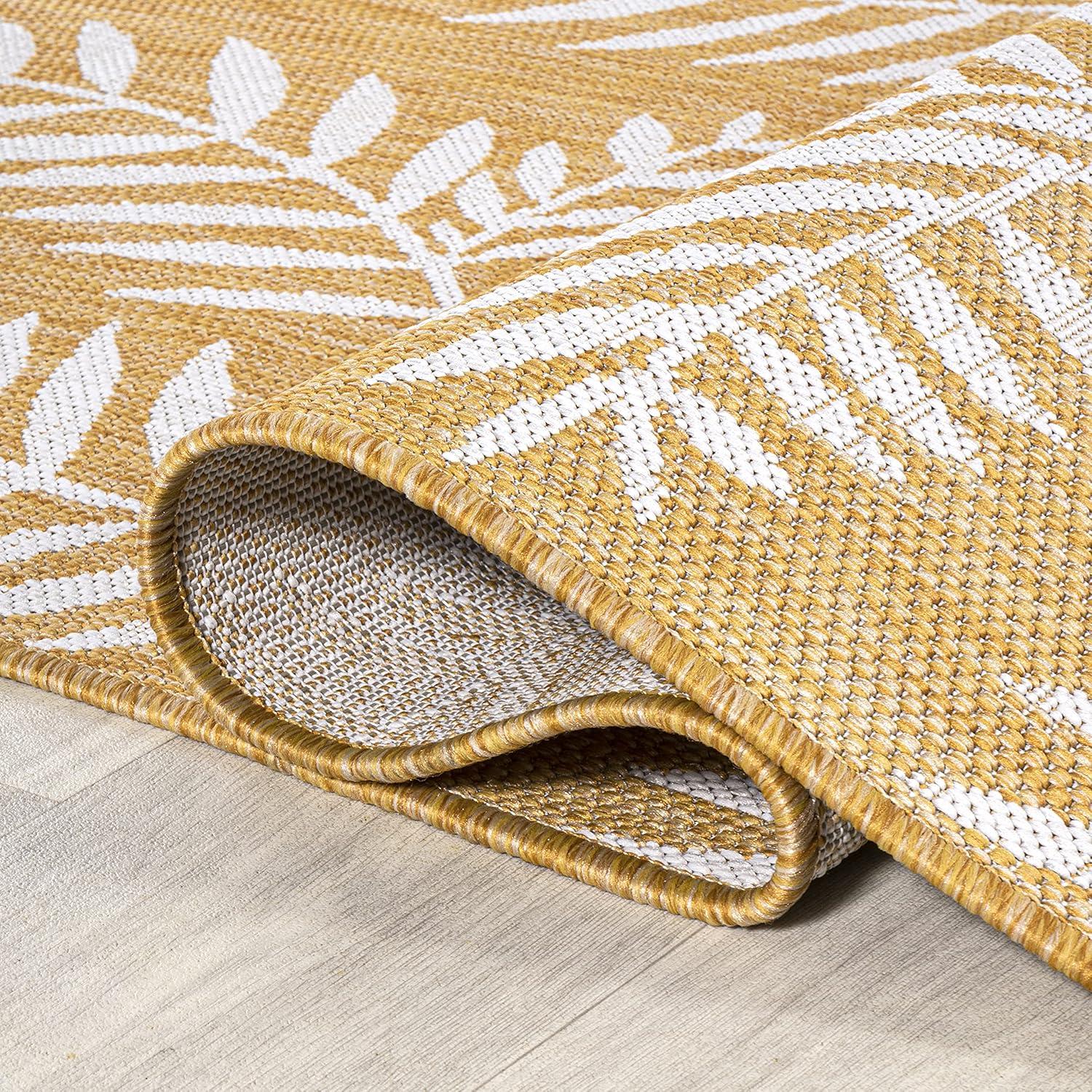 image:imageJONATHAN Y Palm Frond Indoor Outdoor Round Area Rug 5 Ft CreamGreen Nevis for Backyard Patio Porch EasyCleaning High Traffic PetFriendly NonShedding SMB119G5RYellowCream
