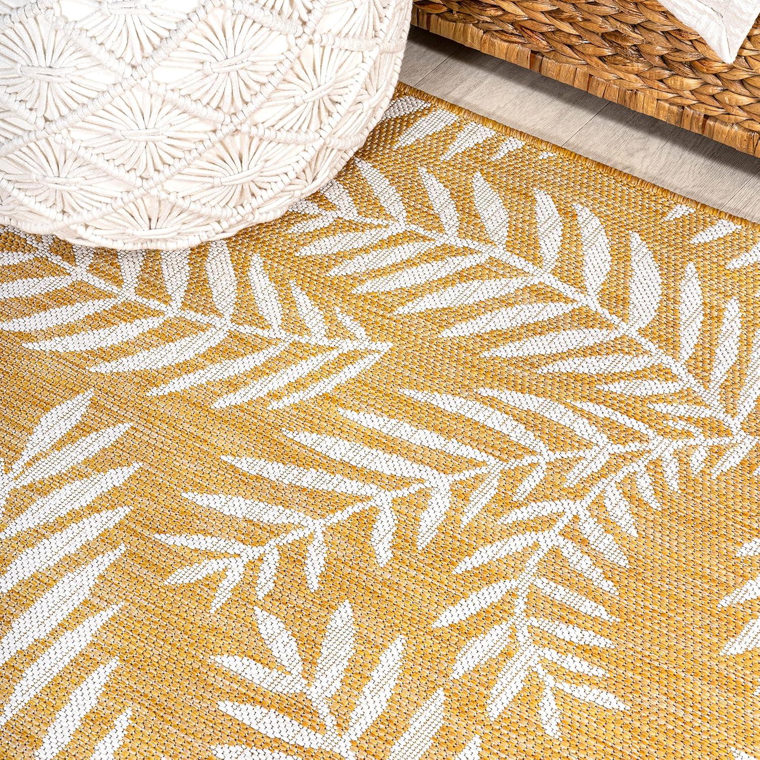 image:imageJONATHAN Y Palm Frond Indoor Outdoor Round Area Rug 5 Ft CreamGreen Nevis for Backyard Patio Porch EasyCleaning High Traffic PetFriendly NonShedding SMB119G5RYellowCream