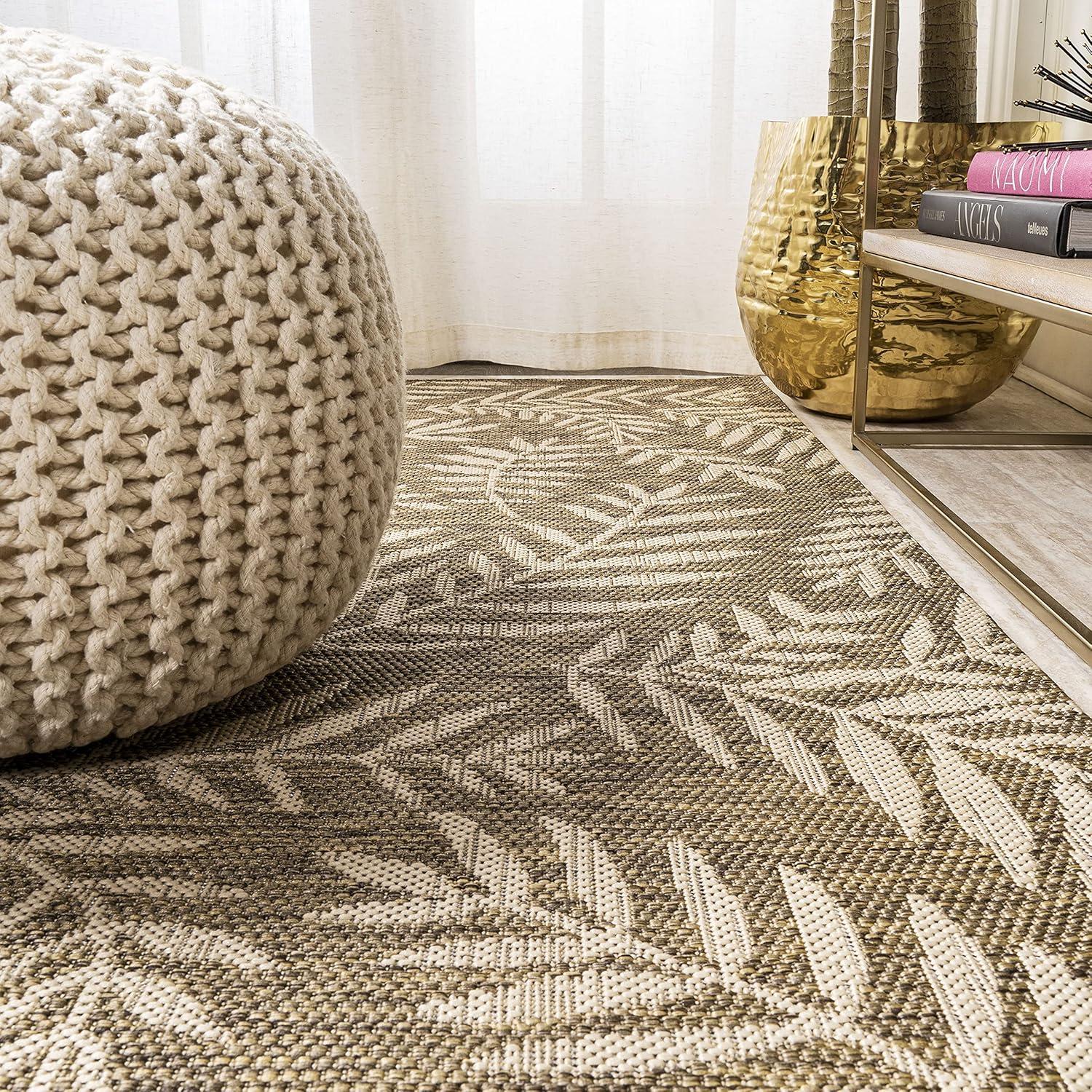 image:imageJONATHAN Y Palm Frond Indoor Outdoor Round Area Rug 5 Ft CreamGreen Nevis for Backyard Patio Porch EasyCleaning High Traffic PetFriendly NonShedding SMB119G5RBrownBeige
