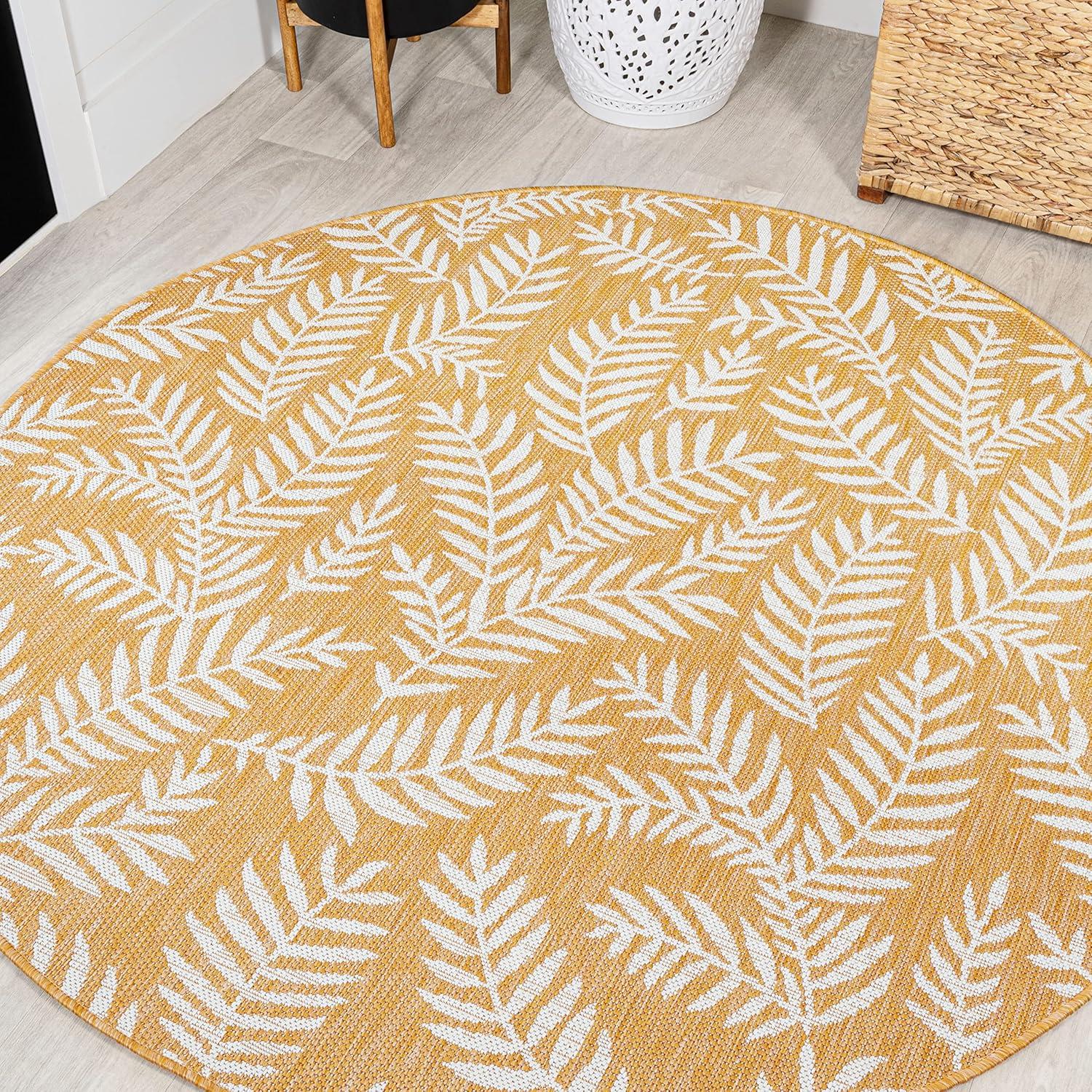 image:imageJONATHAN Y Palm Frond Indoor Outdoor Round Area Rug 5 Ft CreamGreen Nevis for Backyard Patio Porch EasyCleaning High Traffic PetFriendly NonShedding SMB119G5RYellowCream
