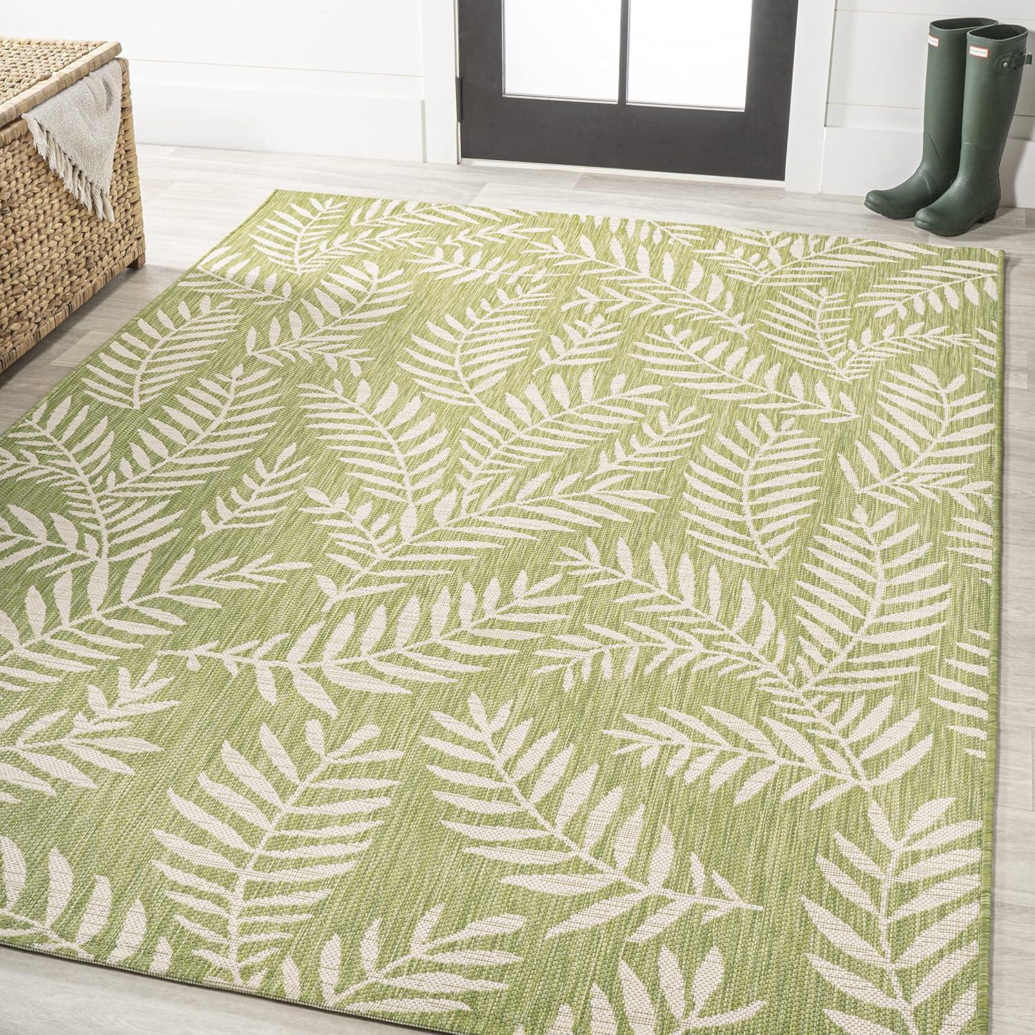 image:imageJONATHAN Y Palm Frond Indoor Outdoor Round Area Rug 5 Ft CreamGreen Nevis for Backyard Patio Porch EasyCleaning High Traffic PetFriendly NonShedding SMB119G5RGreenCream