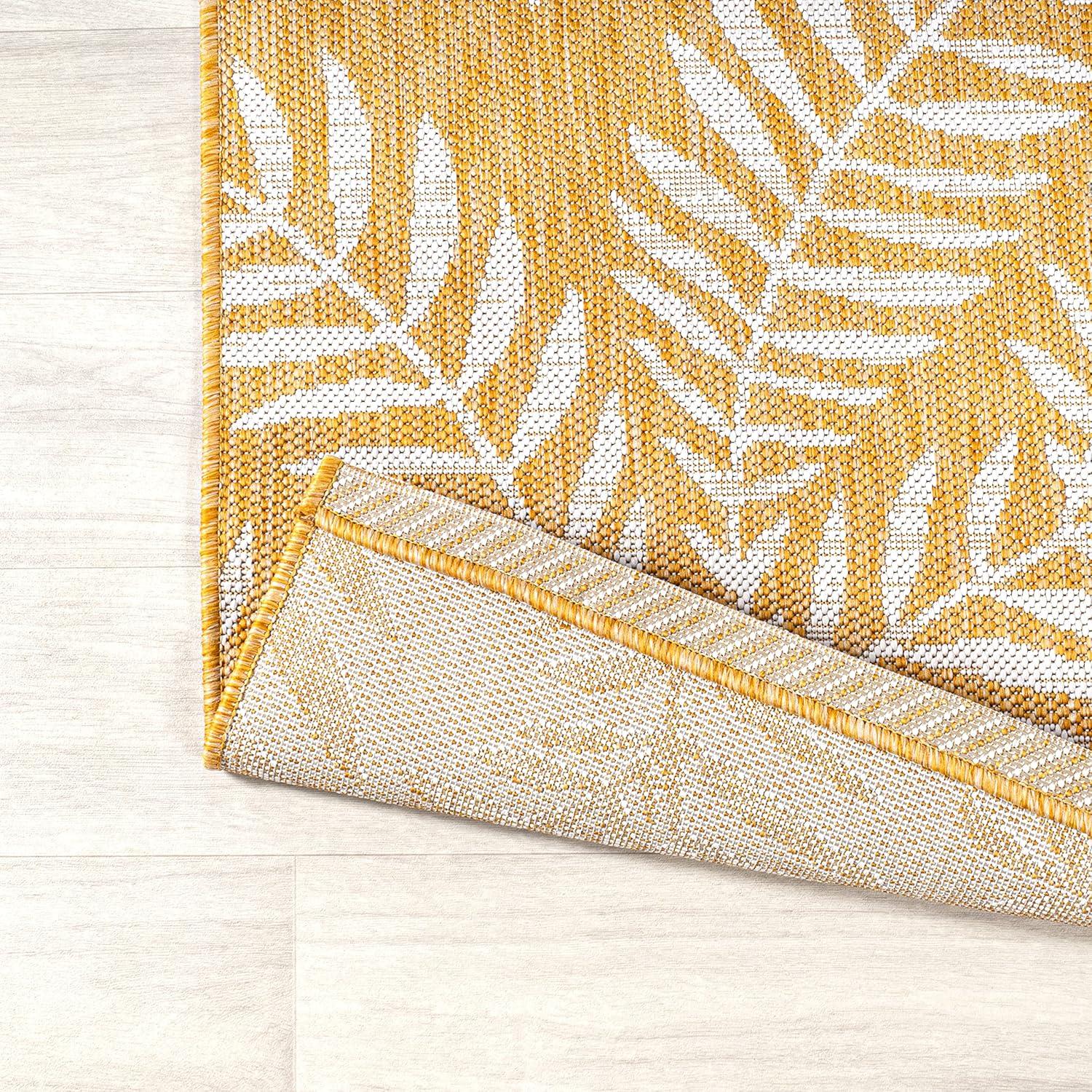 image:imageJONATHAN Y Palm Frond Indoor Outdoor Round Area Rug 5 Ft CreamGreen Nevis for Backyard Patio Porch EasyCleaning High Traffic PetFriendly NonShedding SMB119G5RYellowCream