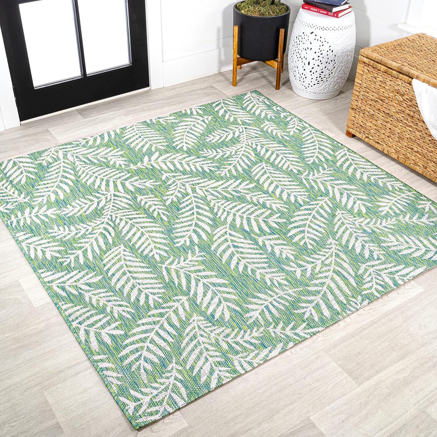 image:imageJONATHAN Y Palm Frond Indoor Outdoor Round Area Rug 5 Ft CreamGreen Nevis for Backyard Patio Porch EasyCleaning High Traffic PetFriendly NonShedding SMB119G5RCreamGreen