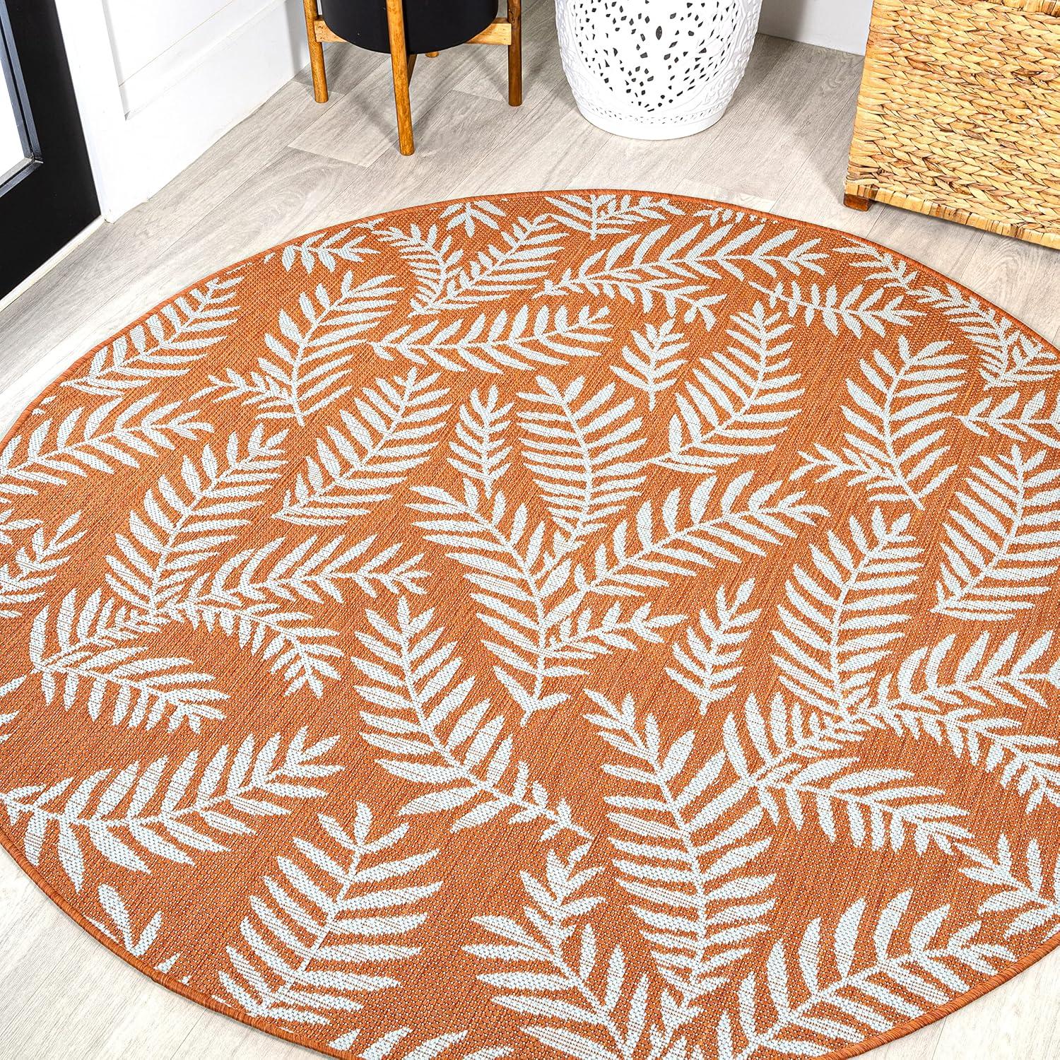 image:imageJONATHAN Y Palm Frond Indoor Outdoor Round Area Rug 5 Ft CreamGreen Nevis for Backyard Patio Porch EasyCleaning High Traffic PetFriendly NonShedding SMB119G5ROrangeCream