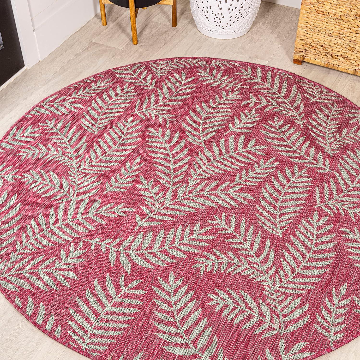 image:imageJONATHAN Y Palm Frond Indoor Outdoor Round Area Rug 5 Ft CreamGreen Nevis for Backyard Patio Porch EasyCleaning High Traffic PetFriendly NonShedding SMB119G5RFuchsiaLight Gray