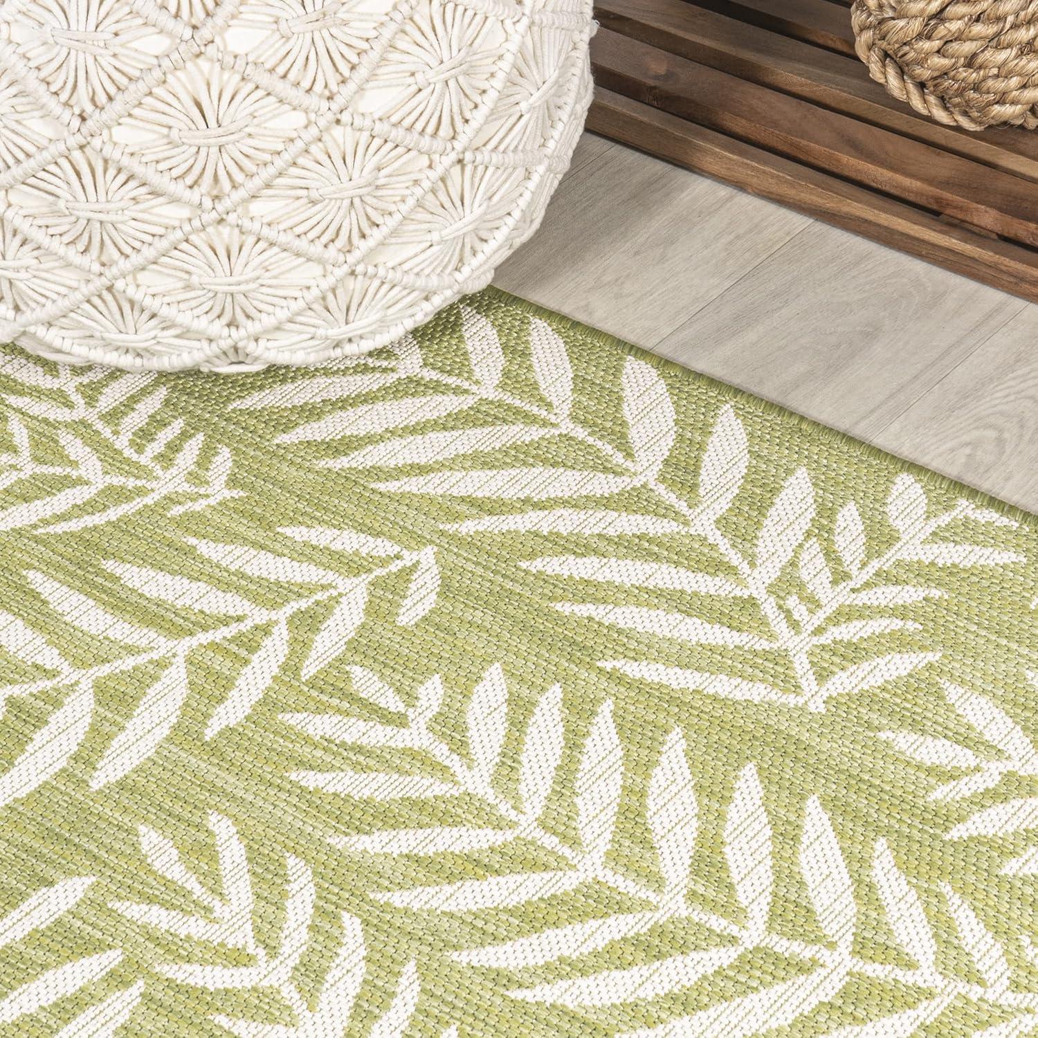 image:imageJONATHAN Y Palm Frond Indoor Outdoor Round Area Rug 5 Ft CreamGreen Nevis for Backyard Patio Porch EasyCleaning High Traffic PetFriendly NonShedding SMB119G5RGreenCream
