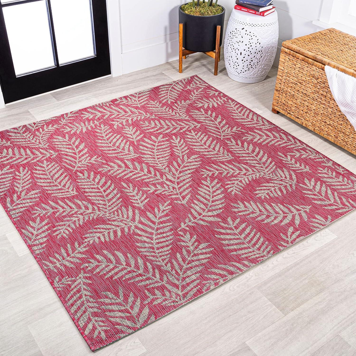 image:imageJONATHAN Y Palm Frond Indoor Outdoor Round Area Rug 5 Ft CreamGreen Nevis for Backyard Patio Porch EasyCleaning High Traffic PetFriendly NonShedding SMB119G5RFuchsiaLight Gray