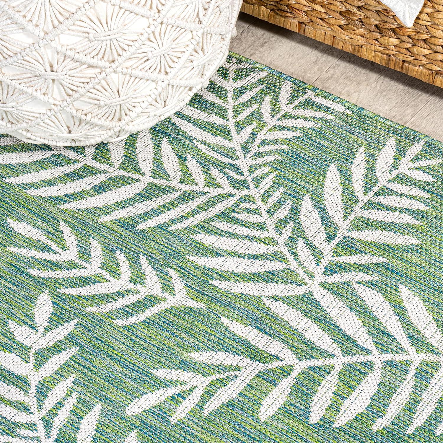 image:imageJONATHAN Y Palm Frond Indoor Outdoor Round Area Rug 5 Ft CreamGreen Nevis for Backyard Patio Porch EasyCleaning High Traffic PetFriendly NonShedding SMB119G5RCreamGreen
