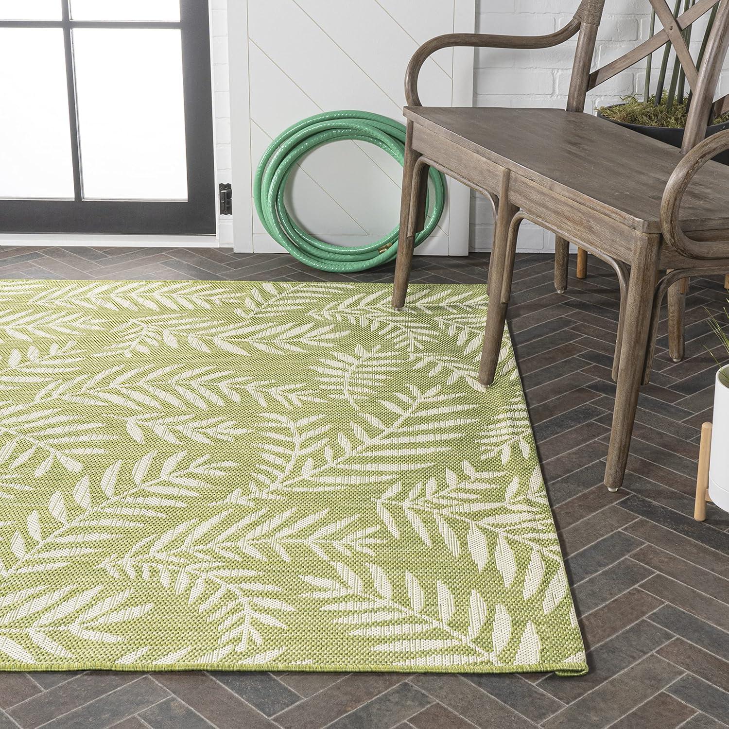 image:imageJONATHAN Y Palm Frond Indoor Outdoor Round Area Rug 5 Ft CreamGreen Nevis for Backyard Patio Porch EasyCleaning High Traffic PetFriendly NonShedding SMB119G5RGreenCream