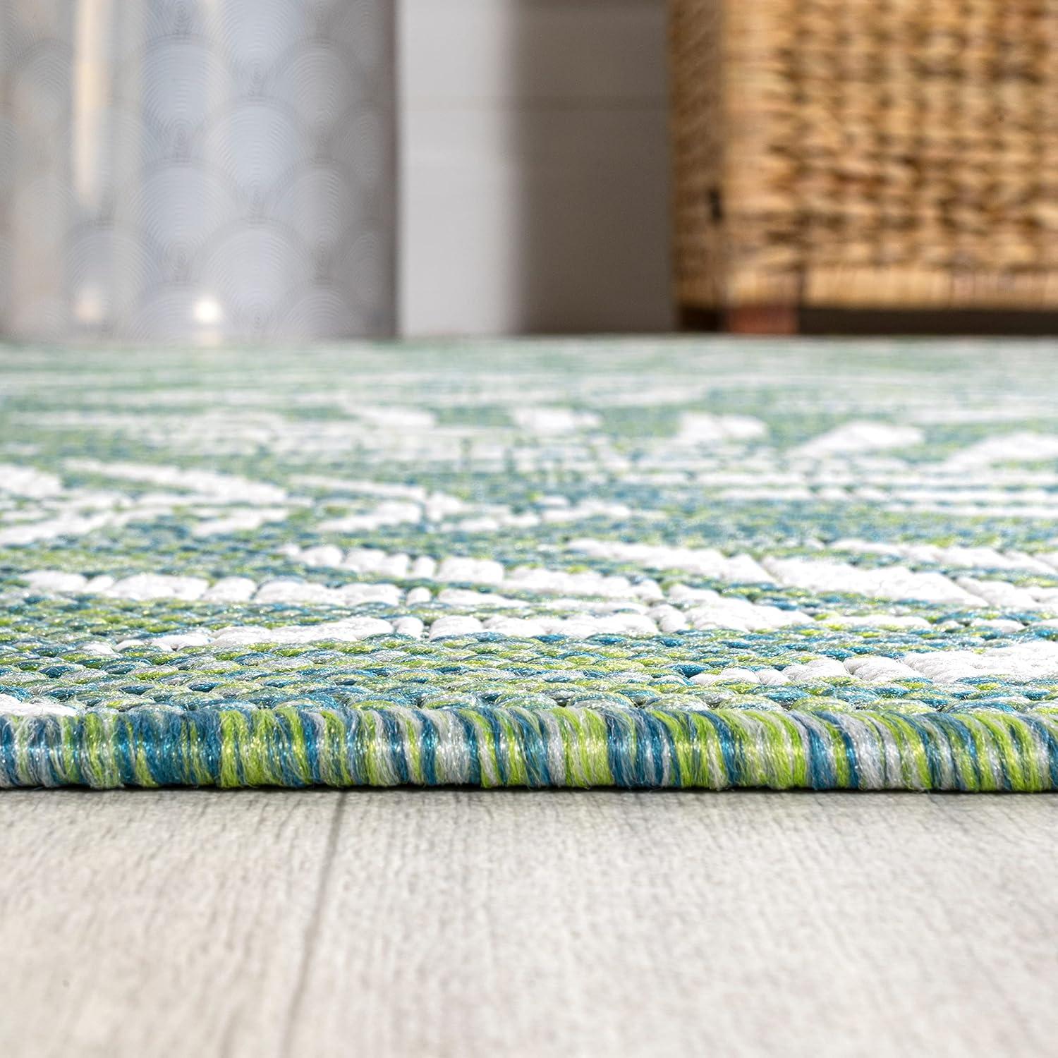 image:imageJONATHAN Y Palm Frond Indoor Outdoor Round Area Rug 5 Ft CreamGreen Nevis for Backyard Patio Porch EasyCleaning High Traffic PetFriendly NonShedding SMB119G5RCreamGreen