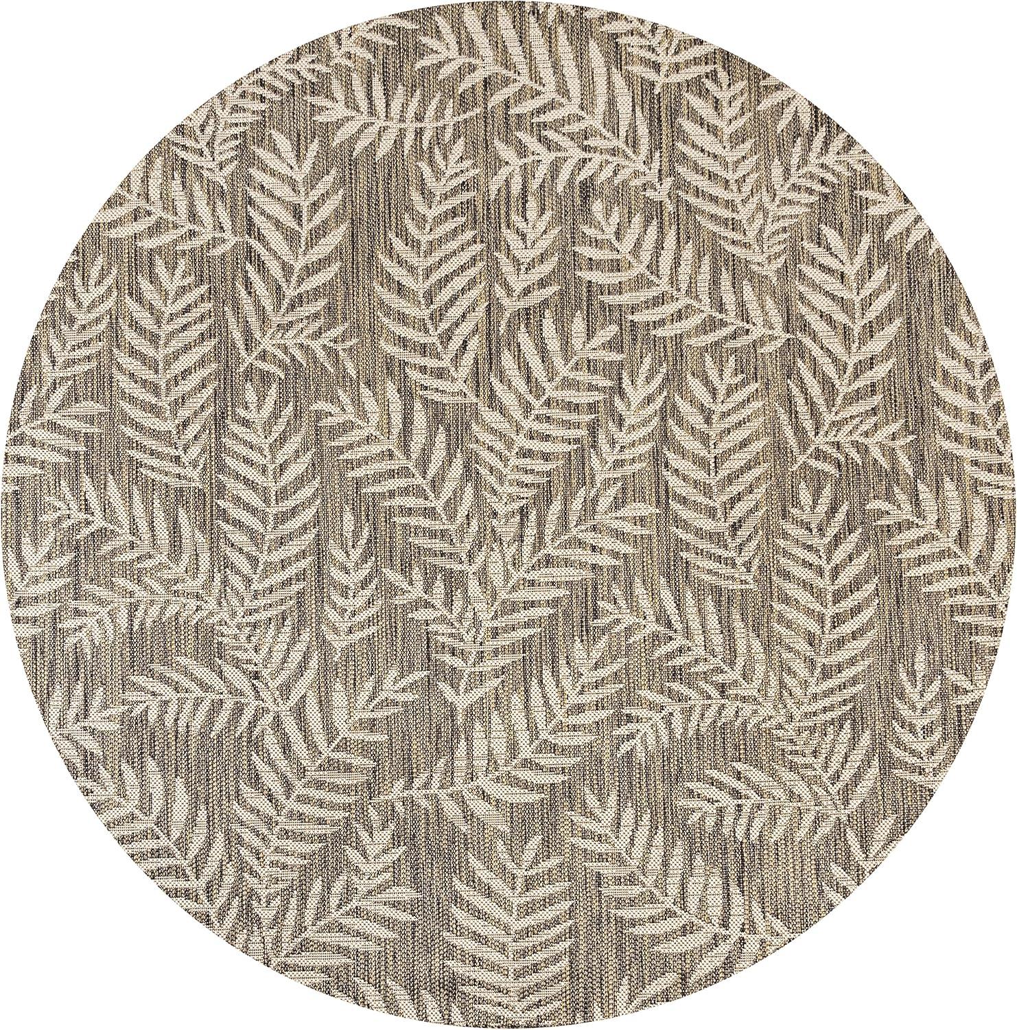 image:imageJONATHAN Y Palm Frond Indoor Outdoor Round Area Rug 5 Ft CreamGreen Nevis for Backyard Patio Porch EasyCleaning High Traffic PetFriendly NonShedding SMB119G5RBrownBeige