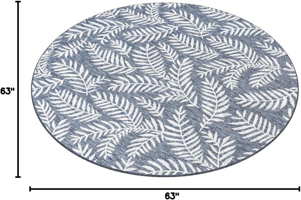 image:imageJONATHAN Y Palm Frond Indoor Outdoor Round Area Rug 5 Ft CreamGreen Nevis for Backyard Patio Porch EasyCleaning High Traffic PetFriendly NonShedding SMB119G5RNavyIvory