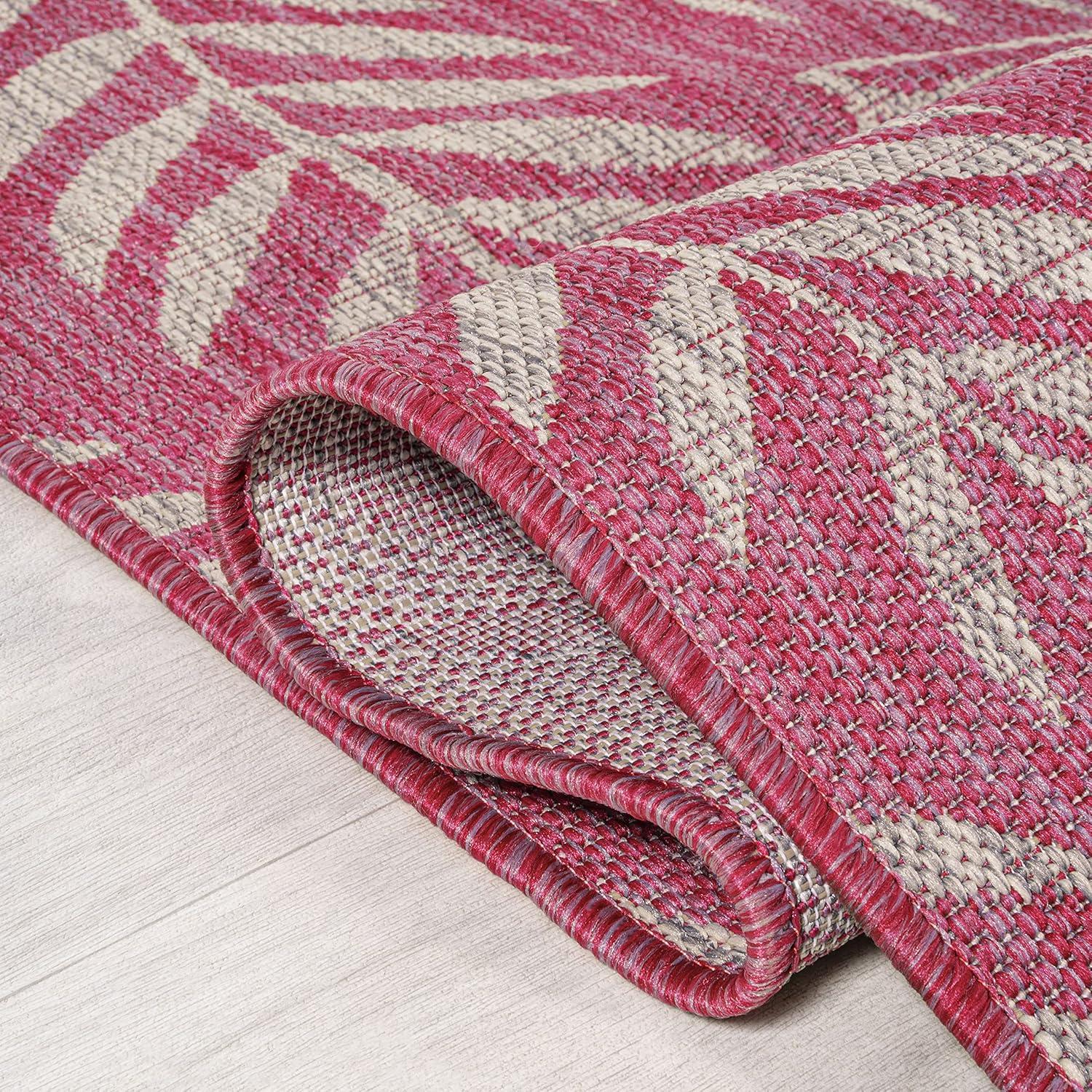 image:imageJONATHAN Y Palm Frond Indoor Outdoor Round Area Rug 5 Ft CreamGreen Nevis for Backyard Patio Porch EasyCleaning High Traffic PetFriendly NonShedding SMB119G5RFuchsiaLight Gray