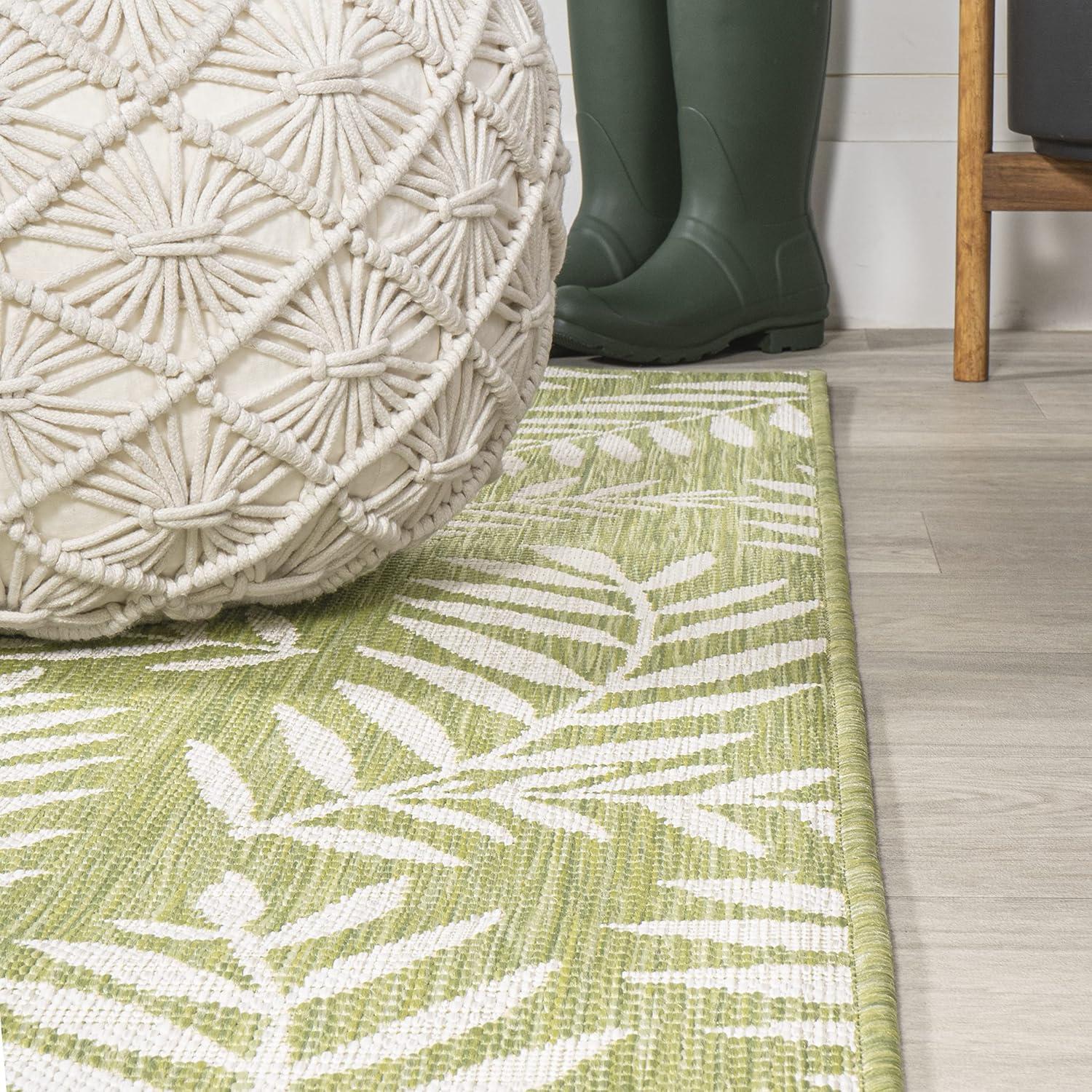 image:imageJONATHAN Y Palm Frond Indoor Outdoor Round Area Rug 5 Ft CreamGreen Nevis for Backyard Patio Porch EasyCleaning High Traffic PetFriendly NonShedding SMB119G5RGreenCream