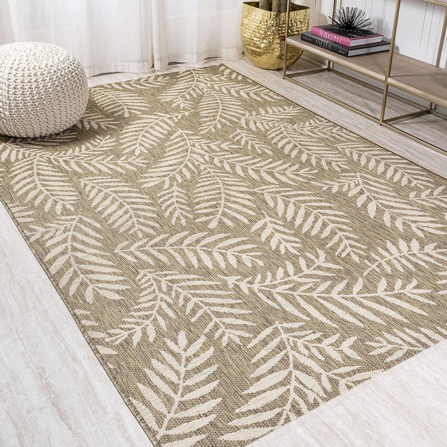 image:imageJONATHAN Y Palm Frond Indoor Outdoor Round Area Rug 5 Ft CreamGreen Nevis for Backyard Patio Porch EasyCleaning High Traffic PetFriendly NonShedding SMB119G5RBrownBeige
