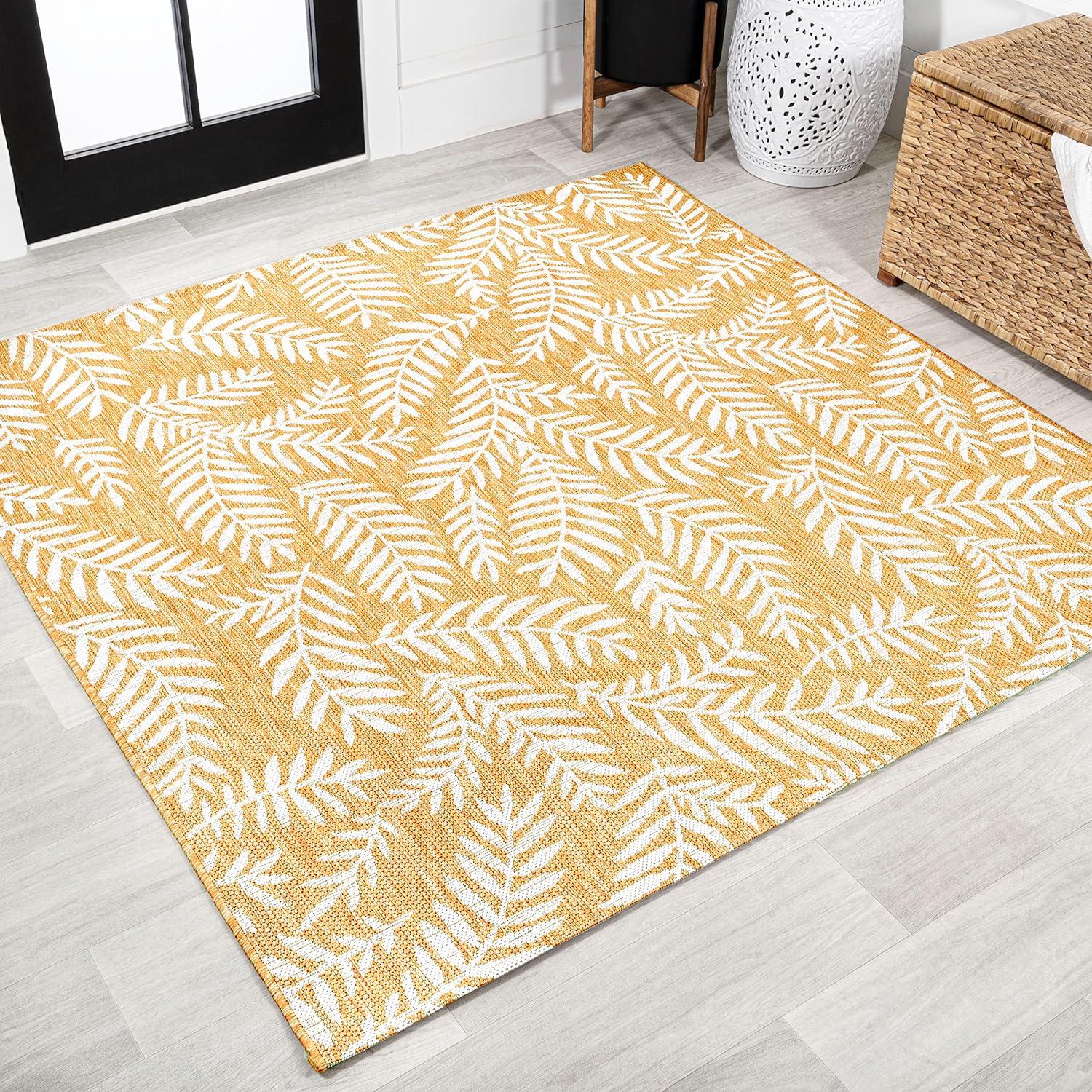 image:imageJONATHAN Y Palm Frond Indoor Outdoor Round Area Rug 5 Ft CreamGreen Nevis for Backyard Patio Porch EasyCleaning High Traffic PetFriendly NonShedding SMB119G5RYellowCream