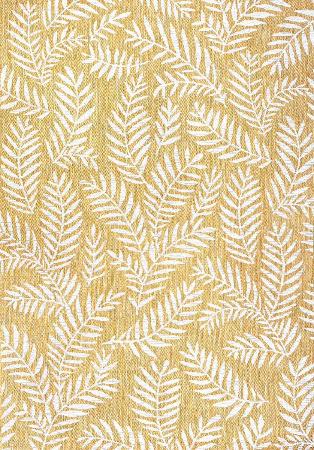 image:imageJONATHAN Y Palm Frond Indoor Outdoor Round Area Rug 5 Ft CreamGreen Nevis for Backyard Patio Porch EasyCleaning High Traffic PetFriendly NonShedding SMB119G5RYellowCream