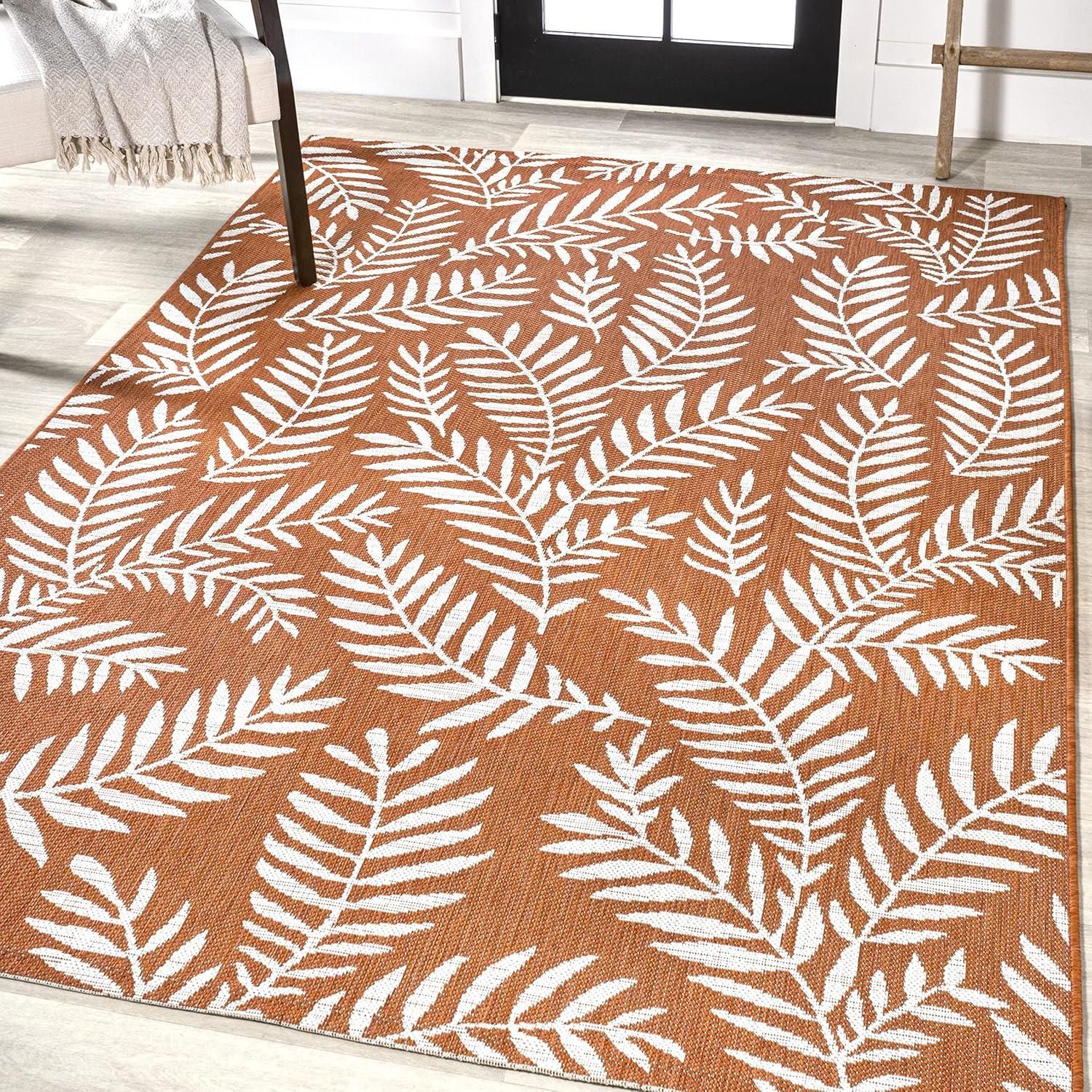 image:imageJONATHAN Y Palm Frond Indoor Outdoor Round Area Rug 5 Ft CreamGreen Nevis for Backyard Patio Porch EasyCleaning High Traffic PetFriendly NonShedding SMB119G5ROrangeCream
