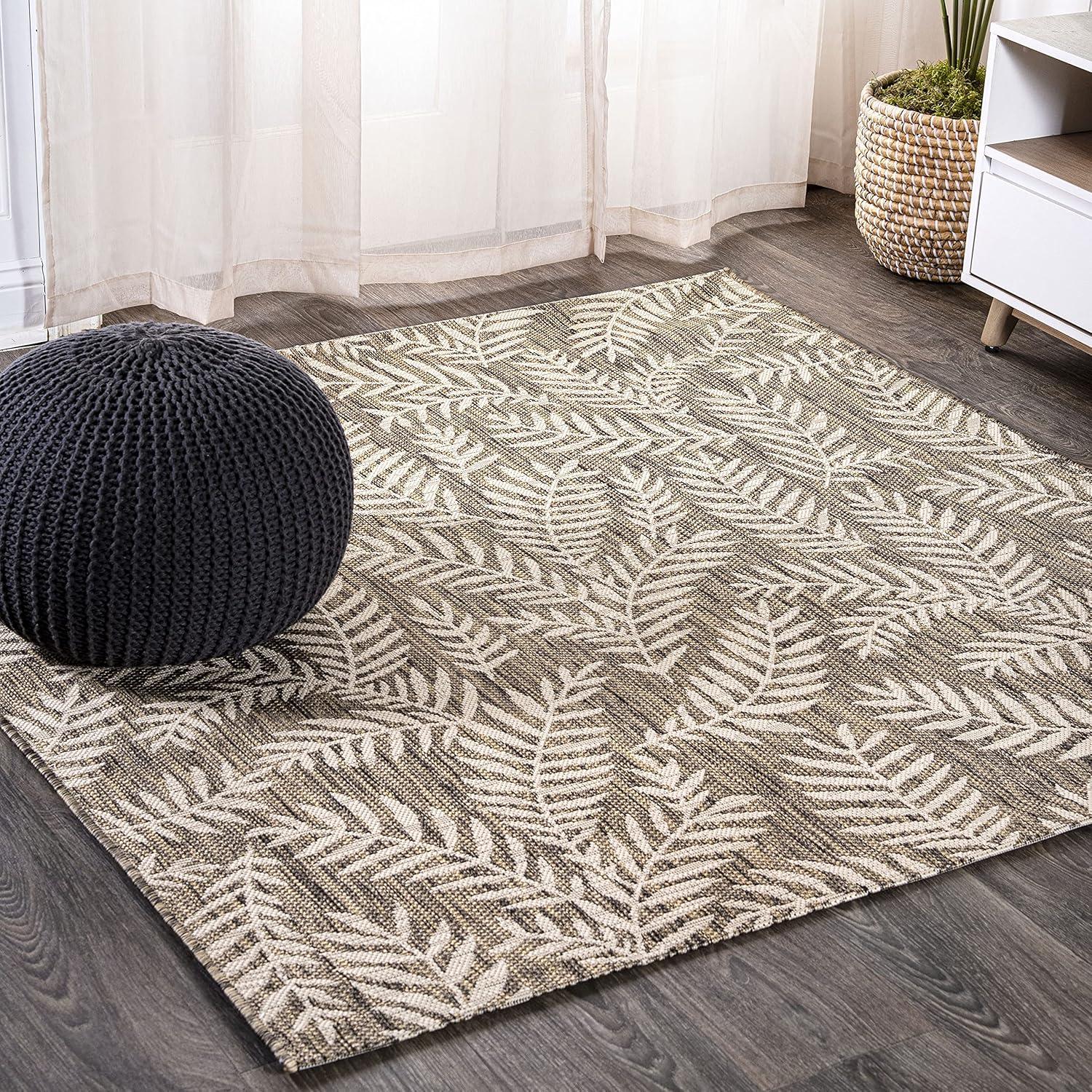 image:imageJONATHAN Y Palm Frond Indoor Outdoor Round Area Rug 5 Ft CreamGreen Nevis for Backyard Patio Porch EasyCleaning High Traffic PetFriendly NonShedding SMB119G5RBrownBeige