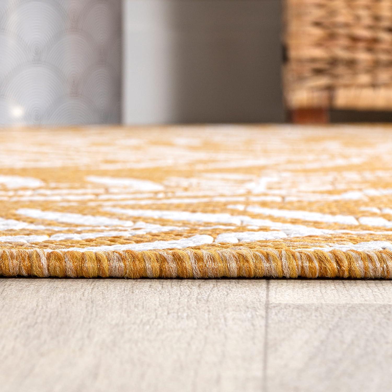 image:imageJONATHAN Y Palm Frond Indoor Outdoor Round Area Rug 5 Ft CreamGreen Nevis for Backyard Patio Porch EasyCleaning High Traffic PetFriendly NonShedding SMB119G5RYellowCream