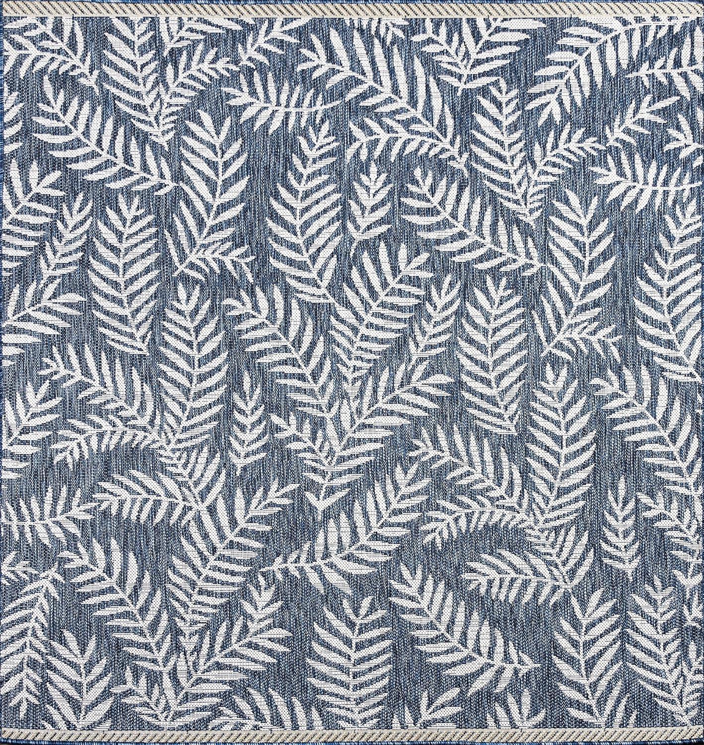 image:imageJONATHAN Y Palm Frond Indoor Outdoor Round Area Rug 5 Ft CreamGreen Nevis for Backyard Patio Porch EasyCleaning High Traffic PetFriendly NonShedding SMB119G5RNavyIvory