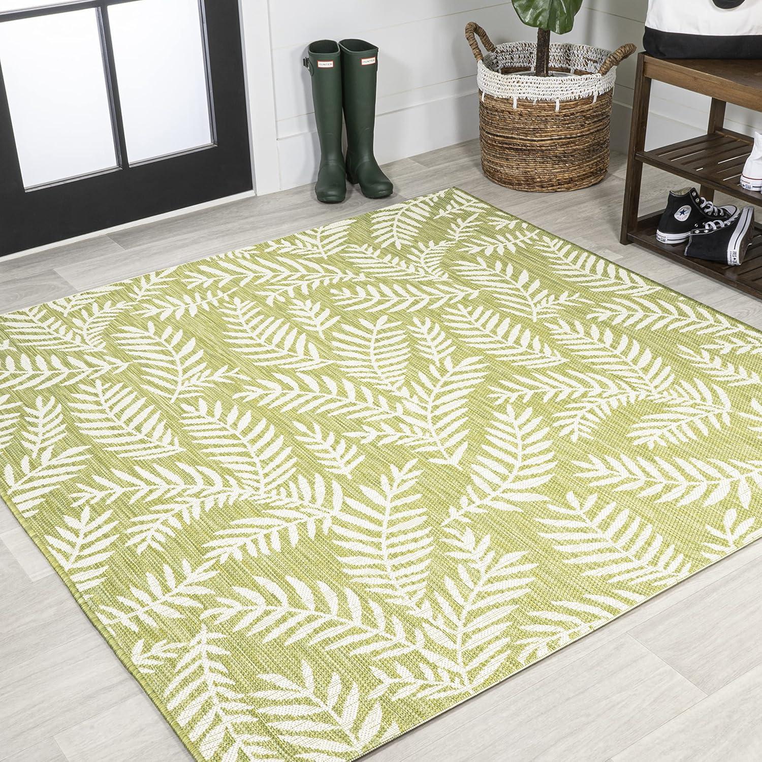 image:imageJONATHAN Y Palm Frond Indoor Outdoor Round Area Rug 5 Ft CreamGreen Nevis for Backyard Patio Porch EasyCleaning High Traffic PetFriendly NonShedding SMB119G5RGreenCream