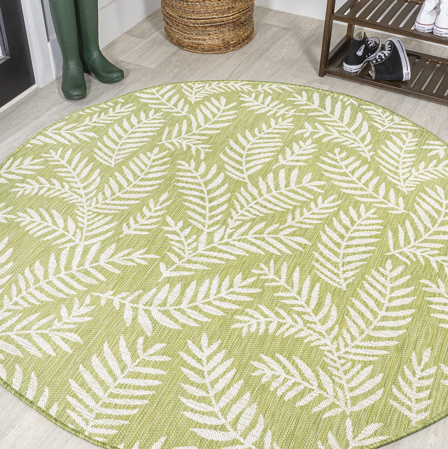 image:imageJONATHAN Y Palm Frond Indoor Outdoor Round Area Rug 5 Ft CreamGreen Nevis for Backyard Patio Porch EasyCleaning High Traffic PetFriendly NonShedding SMB119G5RGreenCream