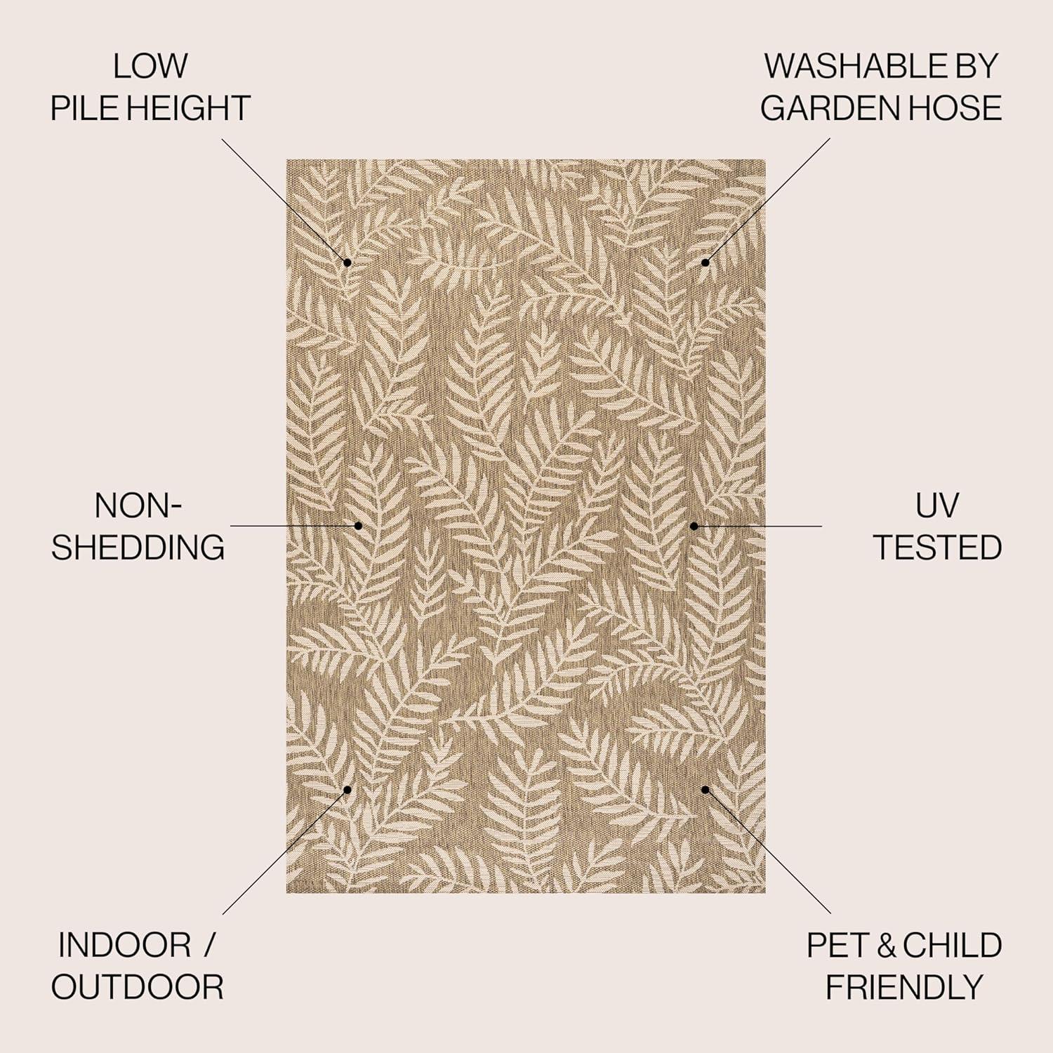 image:imageJONATHAN Y Palm Frond Indoor Outdoor Round Area Rug 5 Ft CreamGreen Nevis for Backyard Patio Porch EasyCleaning High Traffic PetFriendly NonShedding SMB119G5RBrownBeige