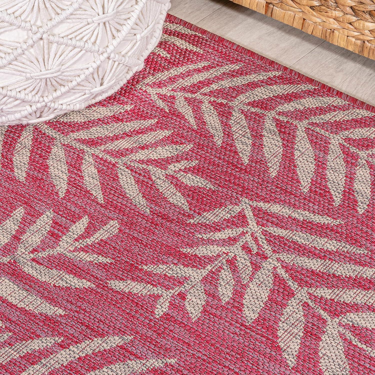 image:imageJONATHAN Y Palm Frond Indoor Outdoor Round Area Rug 5 Ft CreamGreen Nevis for Backyard Patio Porch EasyCleaning High Traffic PetFriendly NonShedding SMB119G5RFuchsiaLight Gray