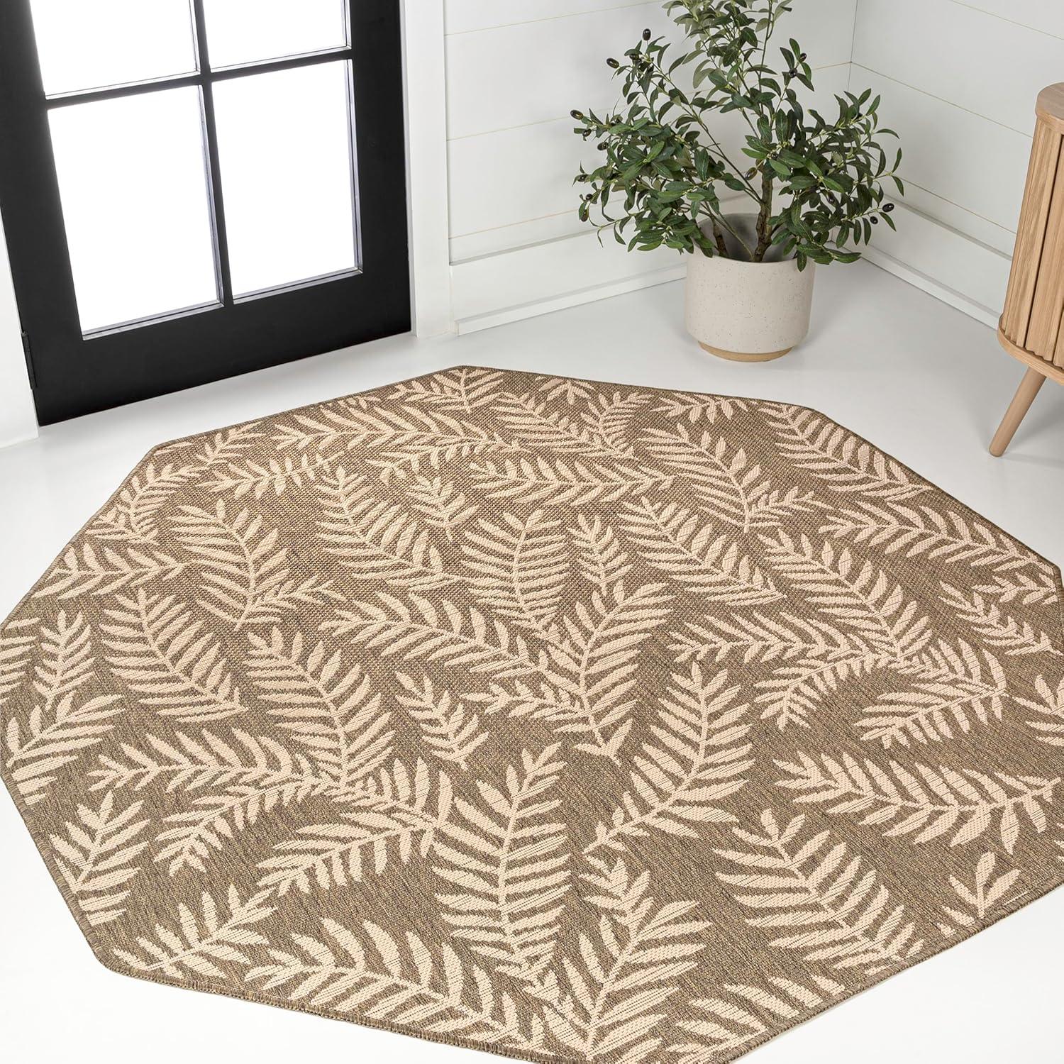 image:imageJONATHAN Y Palm Frond Indoor Outdoor Round Area Rug 5 Ft CreamGreen Nevis for Backyard Patio Porch EasyCleaning High Traffic PetFriendly NonShedding SMB119G5RBrownBeige