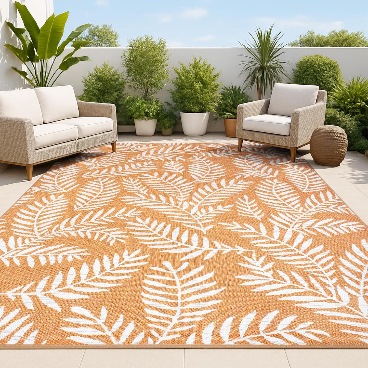 image:imageJONATHAN Y Palm Frond Indoor Outdoor Round Area Rug 5 Ft CreamGreen Nevis for Backyard Patio Porch EasyCleaning High Traffic PetFriendly NonShedding SMB119G5ROrangeCream