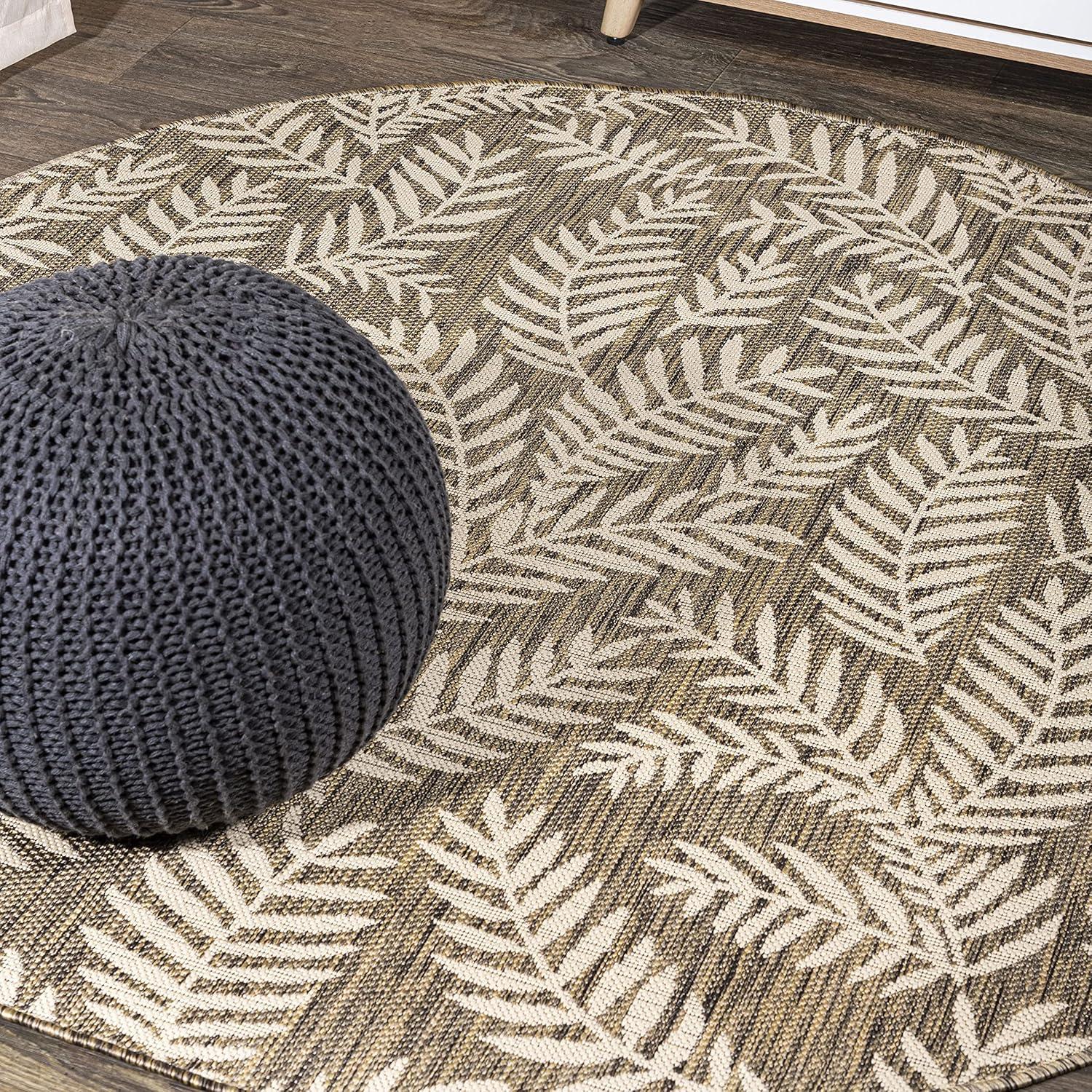image:imageJONATHAN Y Palm Frond Indoor Outdoor Round Area Rug 5 Ft CreamGreen Nevis for Backyard Patio Porch EasyCleaning High Traffic PetFriendly NonShedding SMB119G5RBrownBeige
