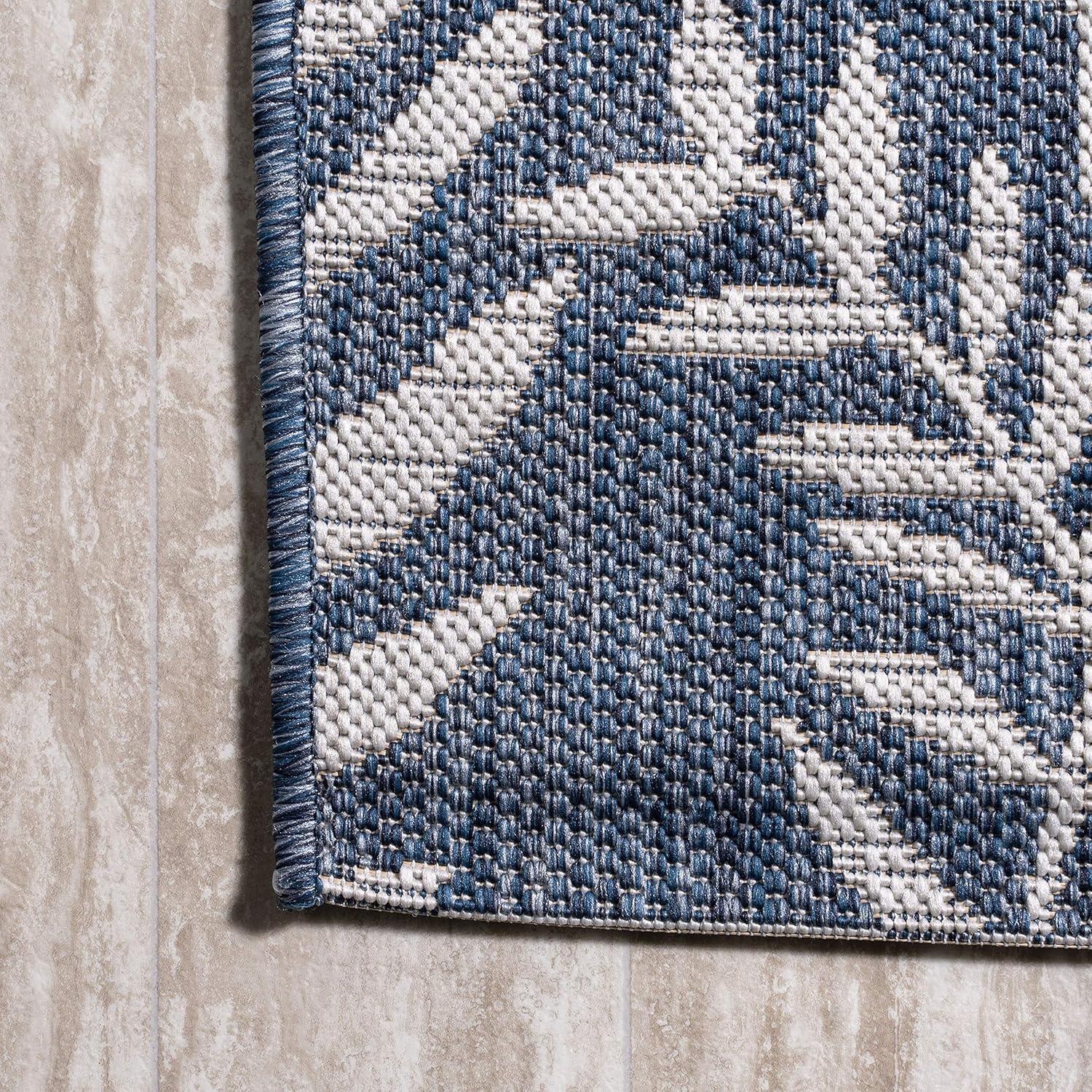 image:imageJONATHAN Y Palm Frond Indoor Outdoor Round Area Rug 5 Ft CreamGreen Nevis for Backyard Patio Porch EasyCleaning High Traffic PetFriendly NonShedding SMB119G5RNavyIvory