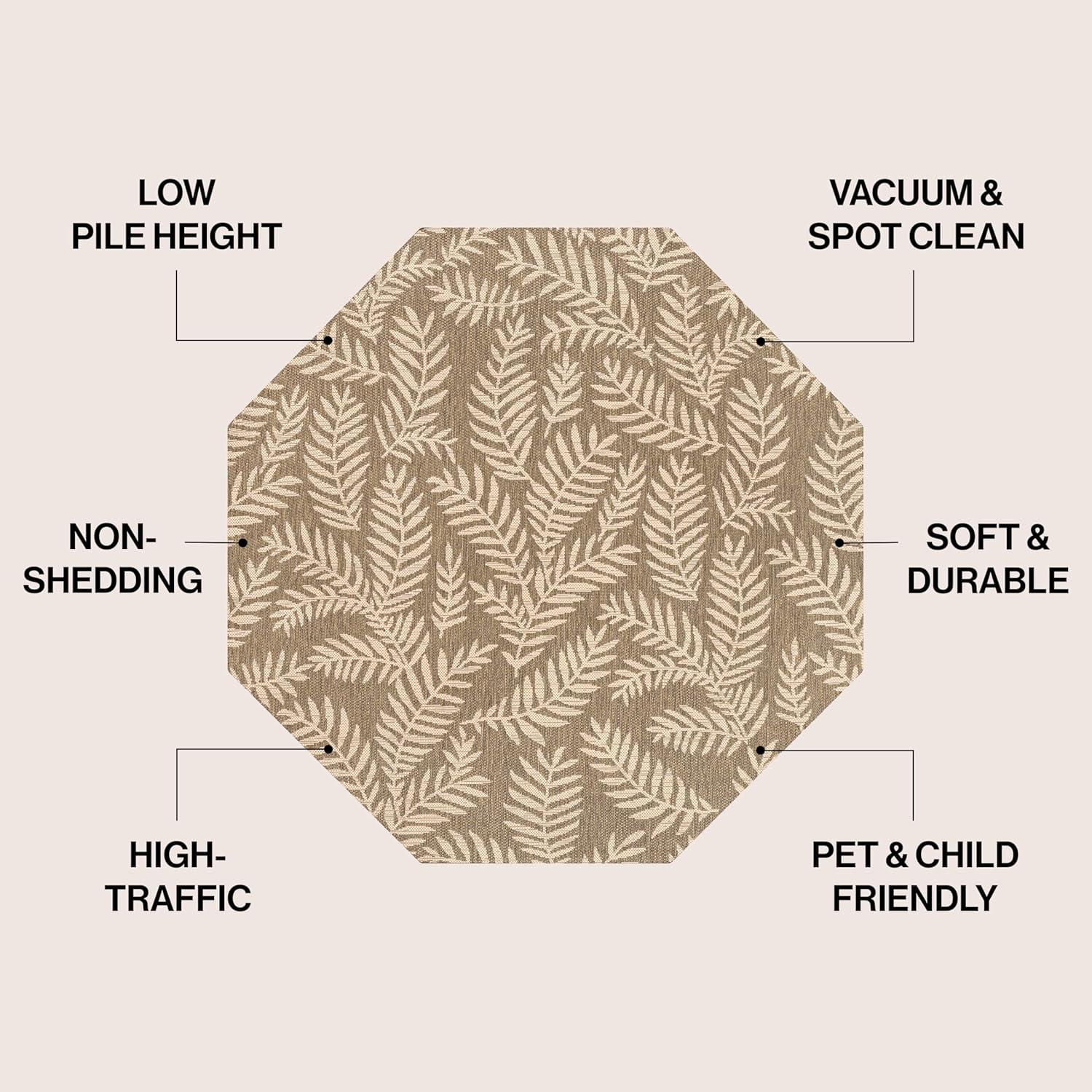 image:imageJONATHAN Y Palm Frond Indoor Outdoor Round Area Rug 5 Ft CreamGreen Nevis for Backyard Patio Porch EasyCleaning High Traffic PetFriendly NonShedding SMB119G5RBrownBeige