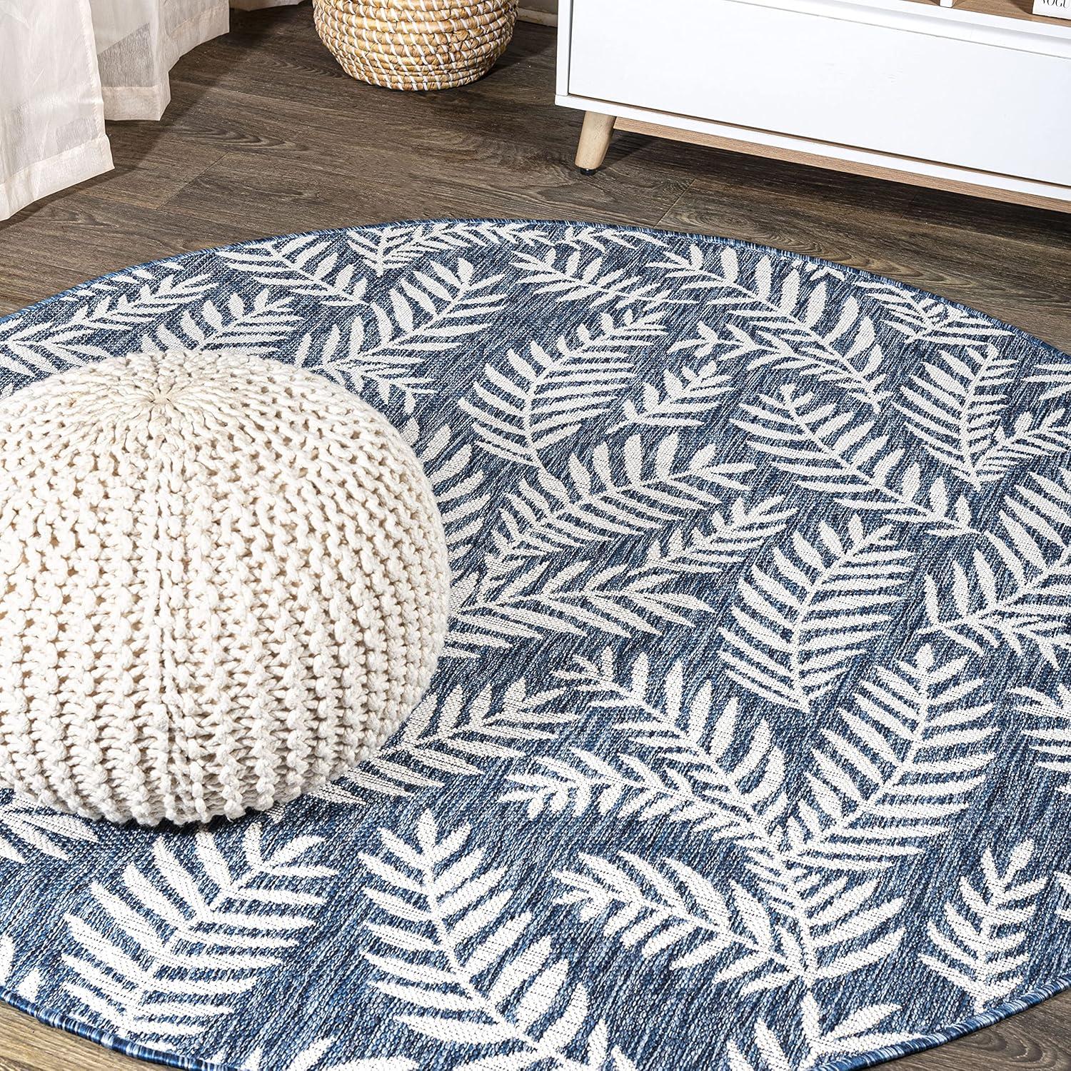 image:imageJONATHAN Y Palm Frond Indoor Outdoor Round Area Rug 5 Ft CreamGreen Nevis for Backyard Patio Porch EasyCleaning High Traffic PetFriendly NonShedding SMB119G5RNavyIvory