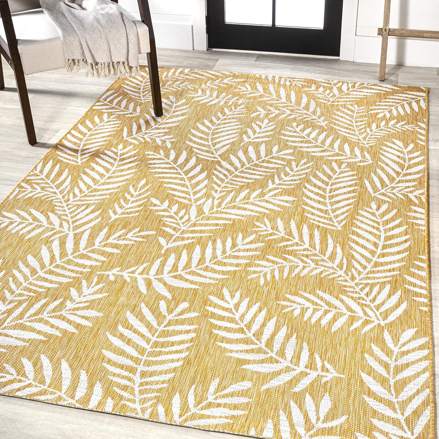 image:imageJONATHAN Y Palm Frond Indoor Outdoor Round Area Rug 5 Ft CreamGreen Nevis for Backyard Patio Porch EasyCleaning High Traffic PetFriendly NonShedding SMB119G5RYellowCream