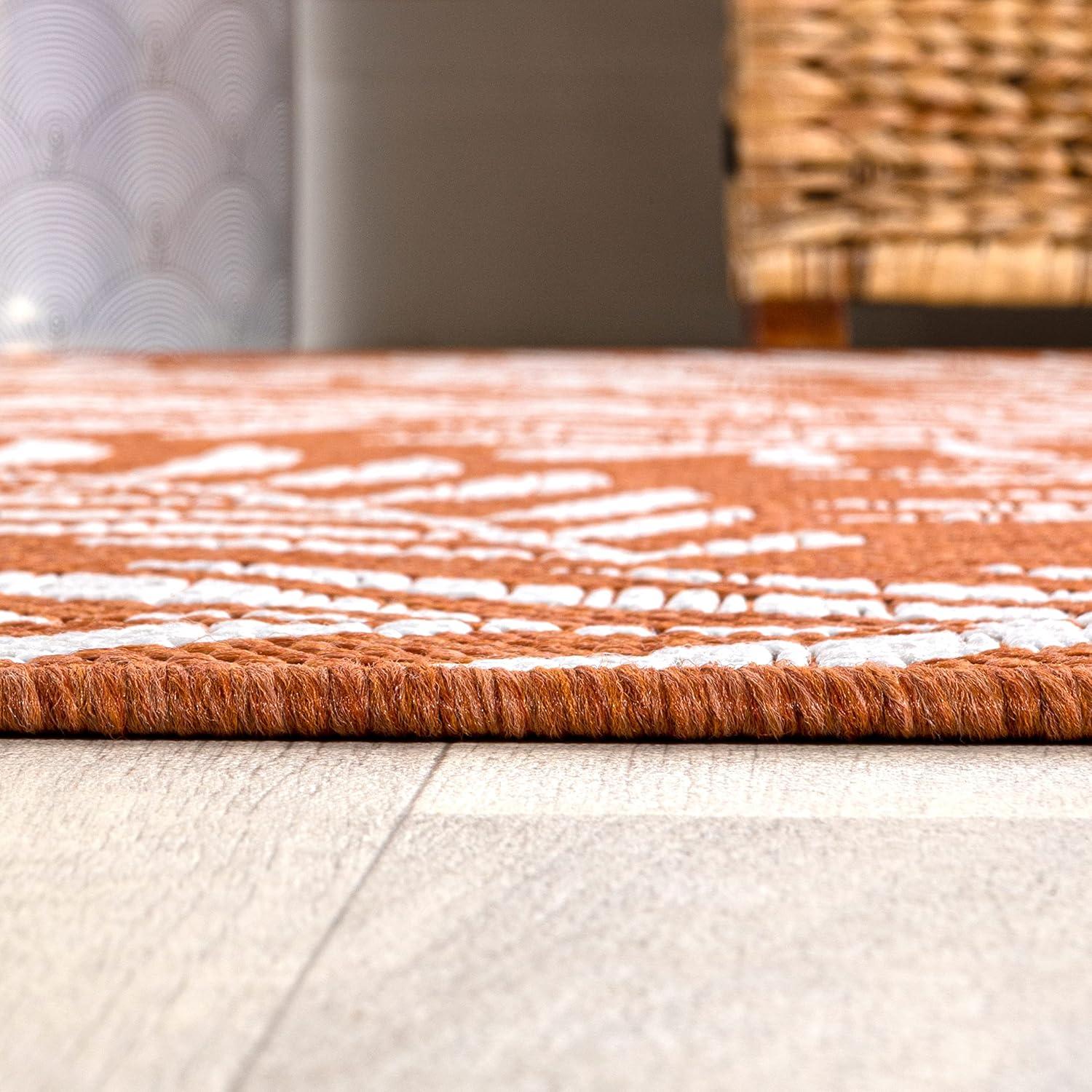 image:imageJONATHAN Y Palm Frond Indoor Outdoor Round Area Rug 5 Ft CreamGreen Nevis for Backyard Patio Porch EasyCleaning High Traffic PetFriendly NonShedding SMB119G5ROrangeCream