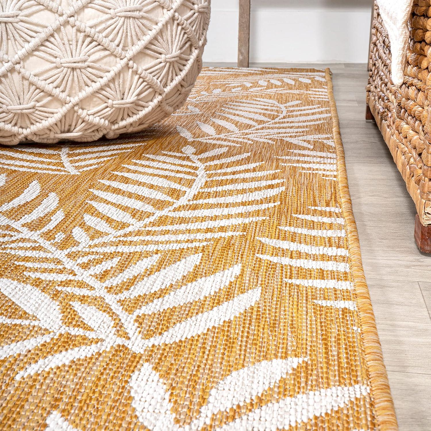 image:imageJONATHAN Y Palm Frond Indoor Outdoor Round Area Rug 5 Ft CreamGreen Nevis for Backyard Patio Porch EasyCleaning High Traffic PetFriendly NonShedding SMB119G5RYellowCream