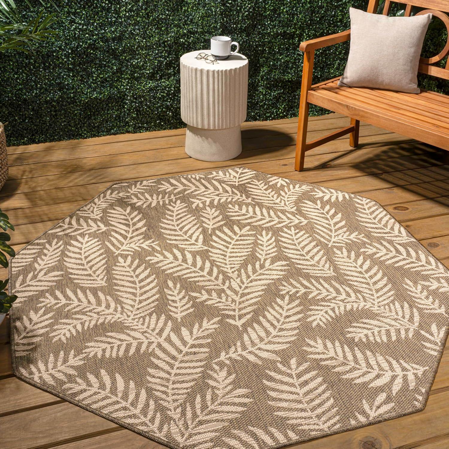 image:imageJONATHAN Y Palm Frond Indoor Outdoor Round Area Rug 5 Ft CreamGreen Nevis for Backyard Patio Porch EasyCleaning High Traffic PetFriendly NonShedding SMB119G5RBrownBeige