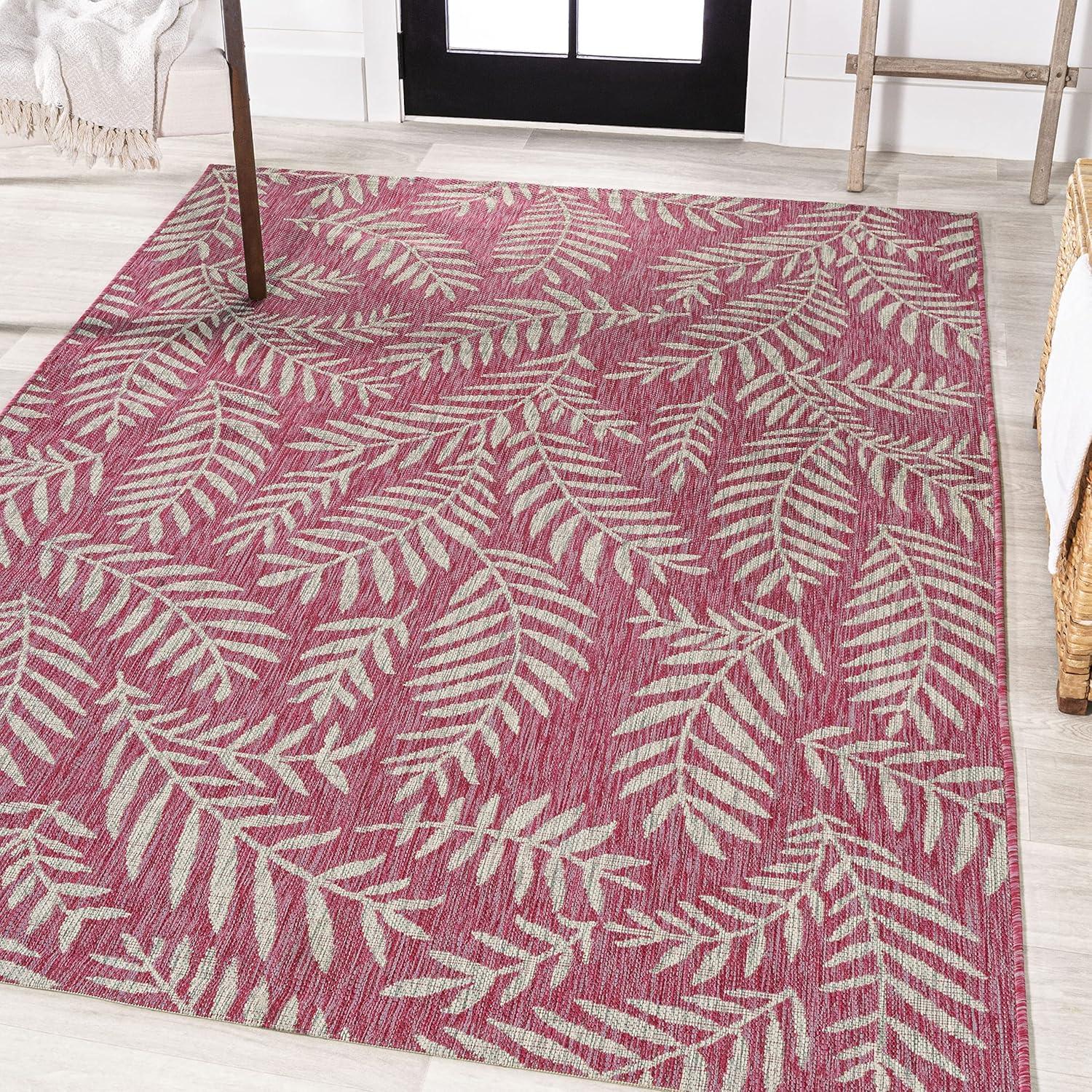 image:imageJONATHAN Y Palm Frond Indoor Outdoor Round Area Rug 5 Ft CreamGreen Nevis for Backyard Patio Porch EasyCleaning High Traffic PetFriendly NonShedding SMB119G5RFuchsiaLight Gray