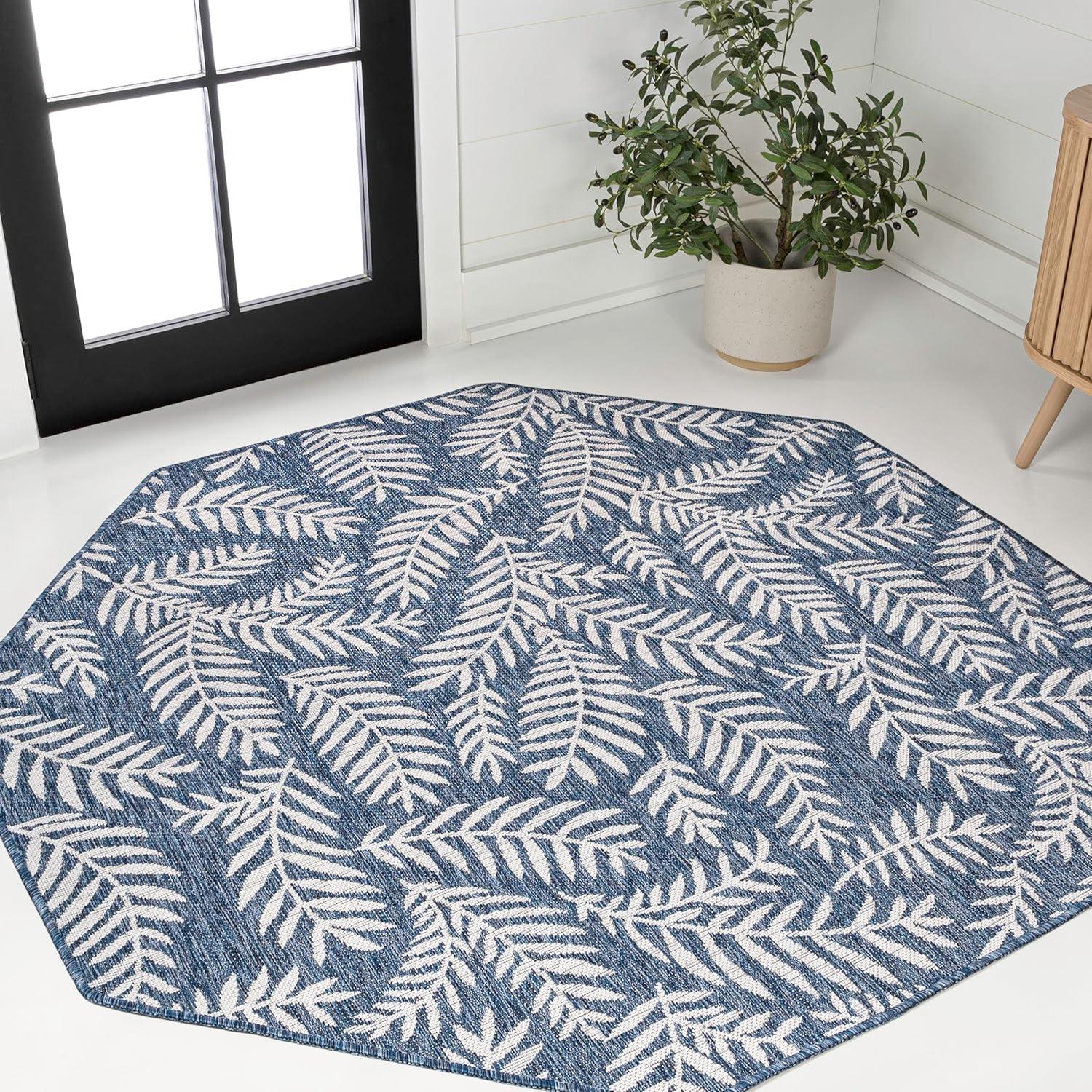 image:imageJONATHAN Y Palm Frond Indoor Outdoor Round Area Rug 5 Ft CreamGreen Nevis for Backyard Patio Porch EasyCleaning High Traffic PetFriendly NonShedding SMB119G5RNavyIvory