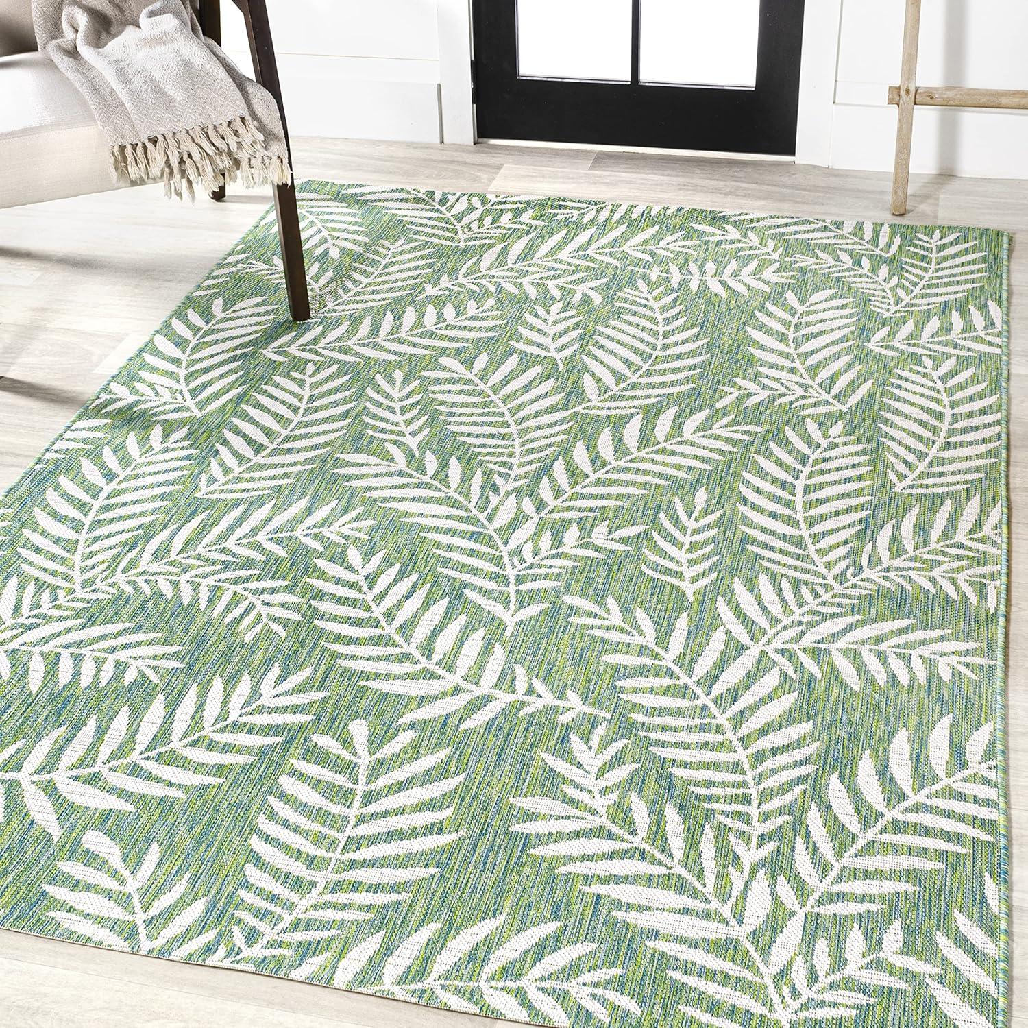 image:imageJONATHAN Y Palm Frond Indoor Outdoor Round Area Rug 5 Ft CreamGreen Nevis for Backyard Patio Porch EasyCleaning High Traffic PetFriendly NonShedding SMB119G5RCreamGreen