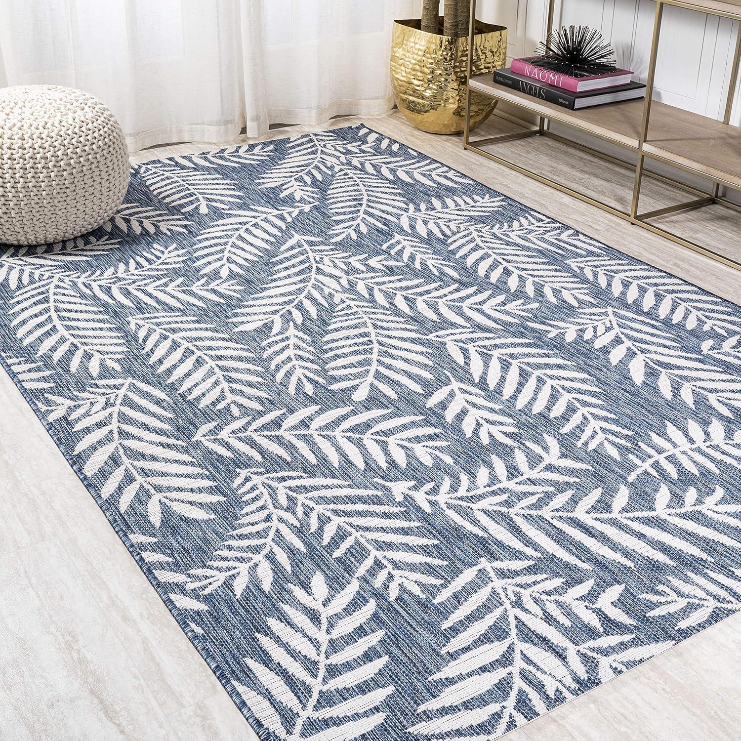image:imageJONATHAN Y Palm Frond Indoor Outdoor Round Area Rug 5 Ft CreamGreen Nevis for Backyard Patio Porch EasyCleaning High Traffic PetFriendly NonShedding SMB119G5RNavyIvory