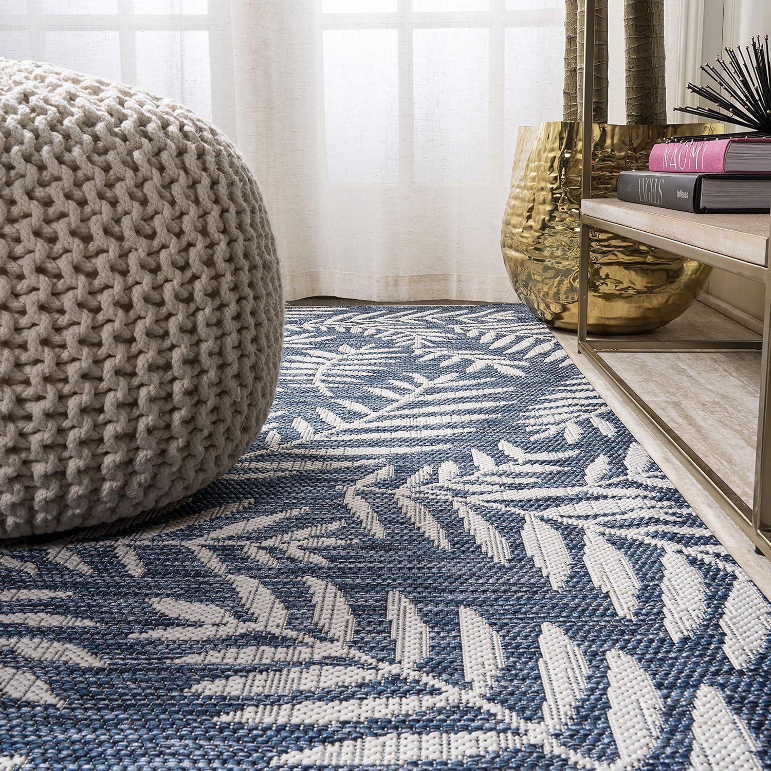 image:imageJONATHAN Y Palm Frond Indoor Outdoor Round Area Rug 5 Ft CreamGreen Nevis for Backyard Patio Porch EasyCleaning High Traffic PetFriendly NonShedding SMB119G5RNavyIvory