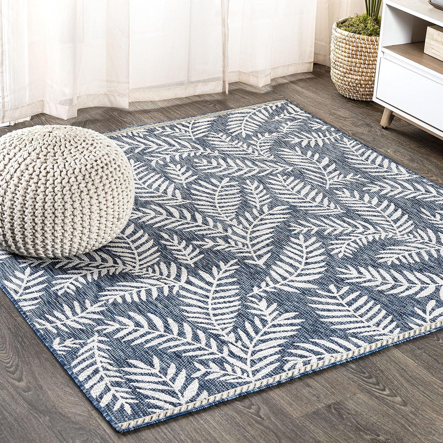 image:imageJONATHAN Y Palm Frond Indoor Outdoor Round Area Rug 5 Ft CreamGreen Nevis for Backyard Patio Porch EasyCleaning High Traffic PetFriendly NonShedding SMB119G5RNavyIvory