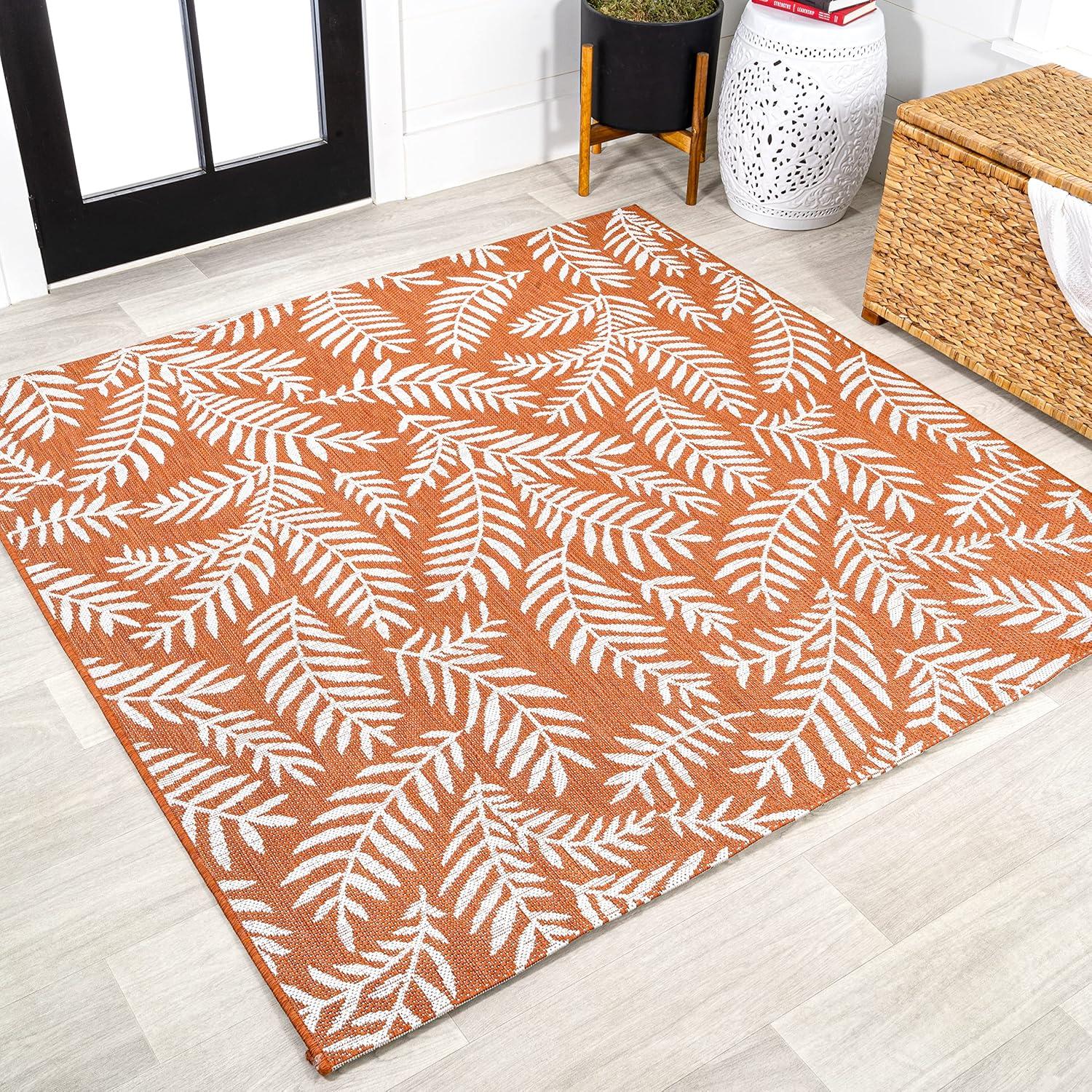 image:imageJONATHAN Y Palm Frond Indoor Outdoor Round Area Rug 5 Ft CreamGreen Nevis for Backyard Patio Porch EasyCleaning High Traffic PetFriendly NonShedding SMB119G5ROrangeCream