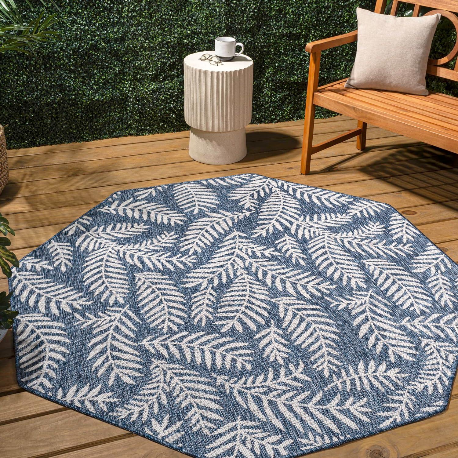 image:imageJONATHAN Y Palm Frond Indoor Outdoor Round Area Rug 5 Ft CreamGreen Nevis for Backyard Patio Porch EasyCleaning High Traffic PetFriendly NonShedding SMB119G5RNavyIvory